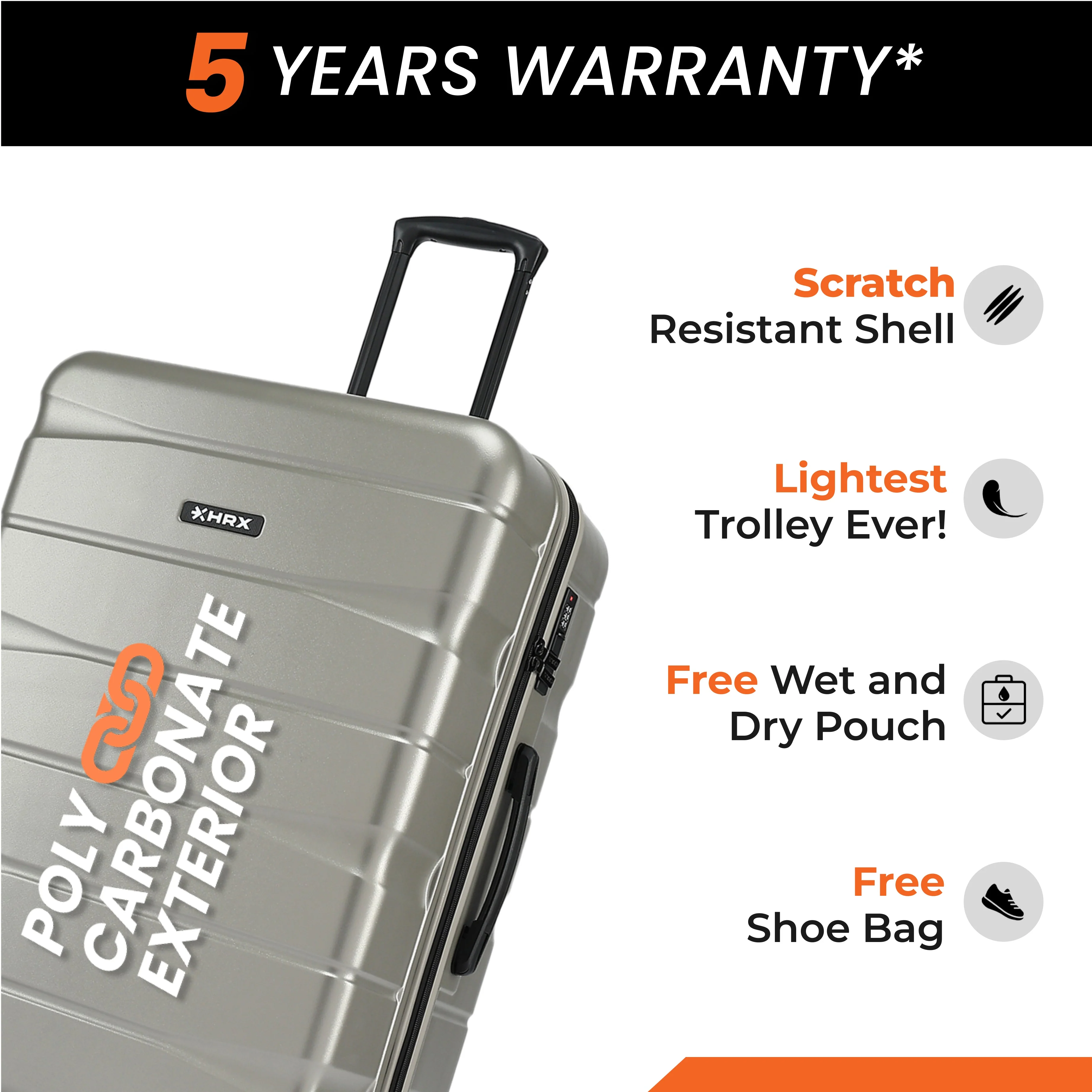 HRX by Hrithik Roshan Hard Body Set of 2 Luggage 8 Wheels - Brute - Image 11