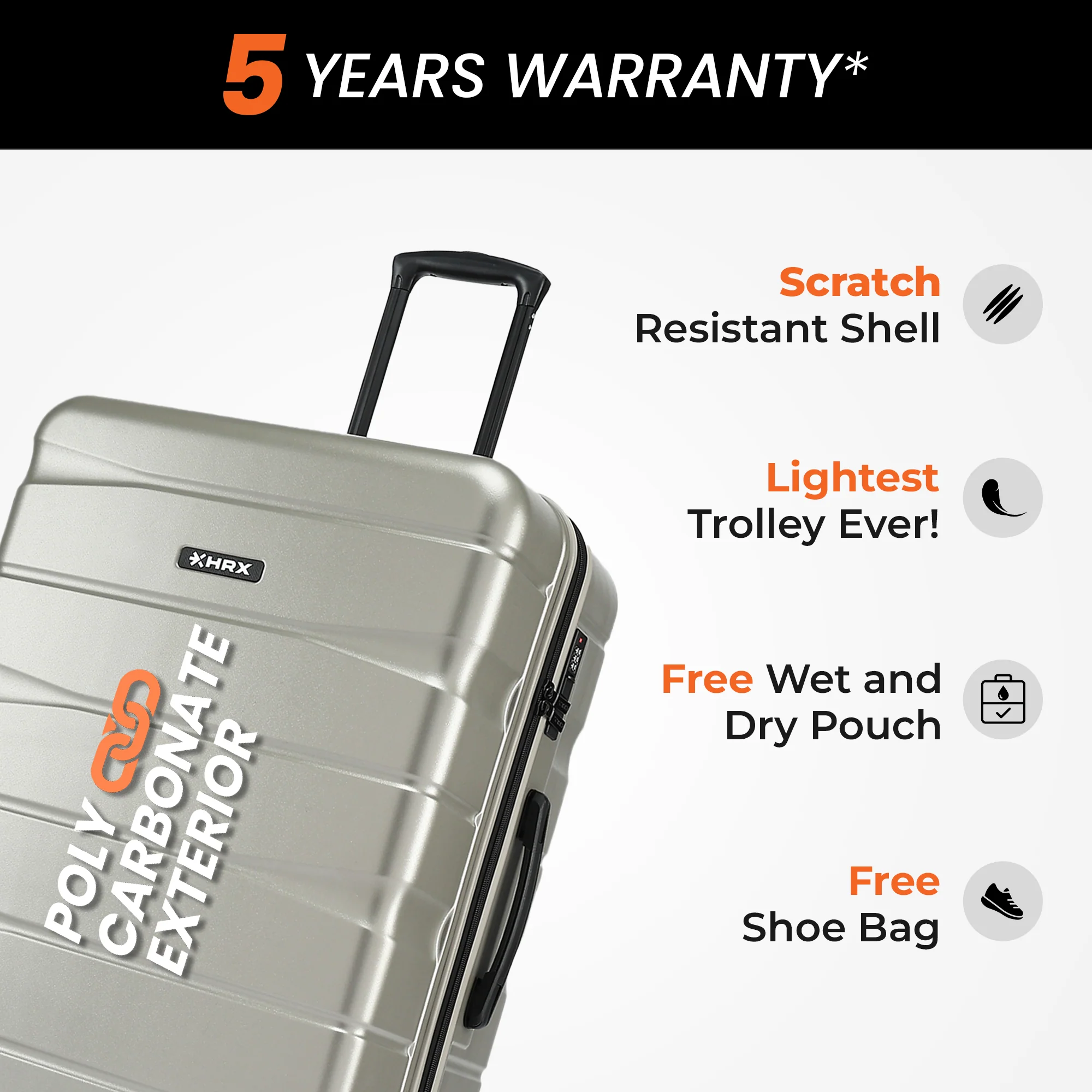 HRX by Hrithik Roshan Hard Body Set of 2 Luggage 8 Wheels - Brute - Image 5