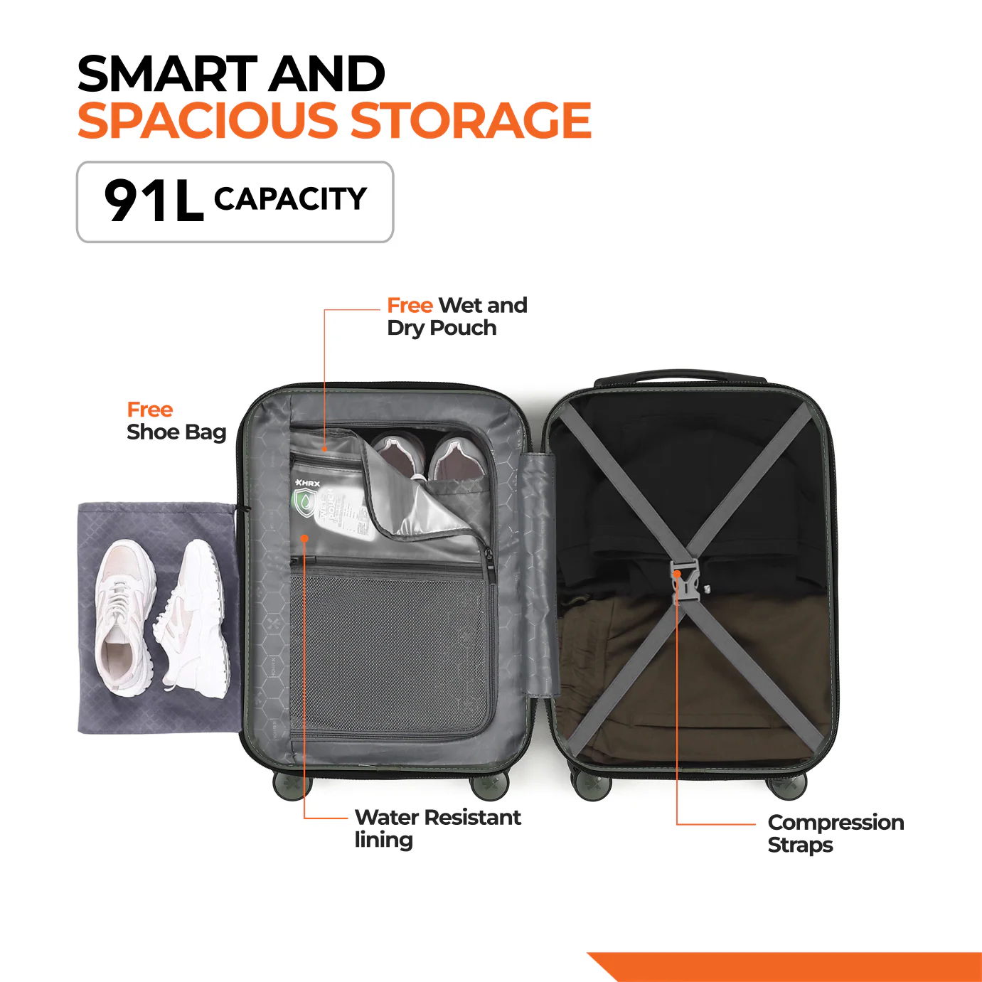 HRX by Hrithik Roshan Hard Body Set of 2 Luggage 8 Wheels - Glide - Image 131
