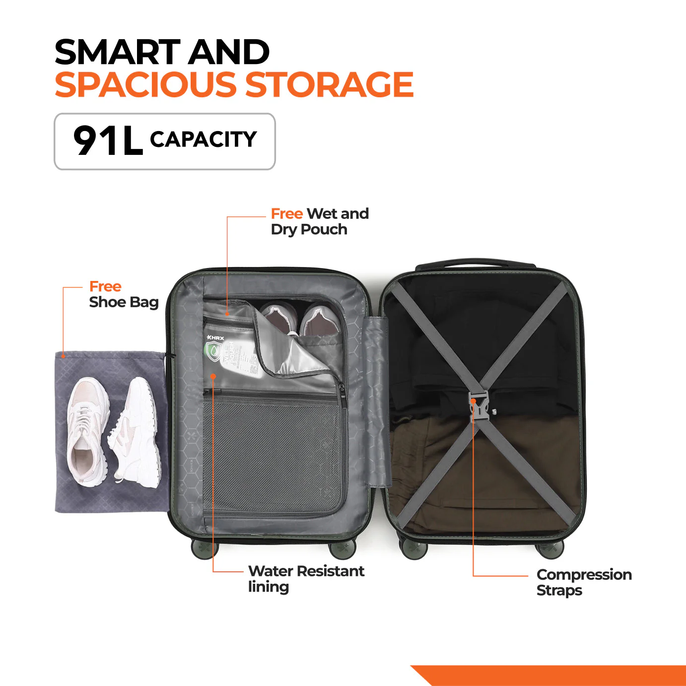 HRX by Hrithik Roshan Hard Body Set of 2 Luggage 8 Wheels - Glide - Image 34