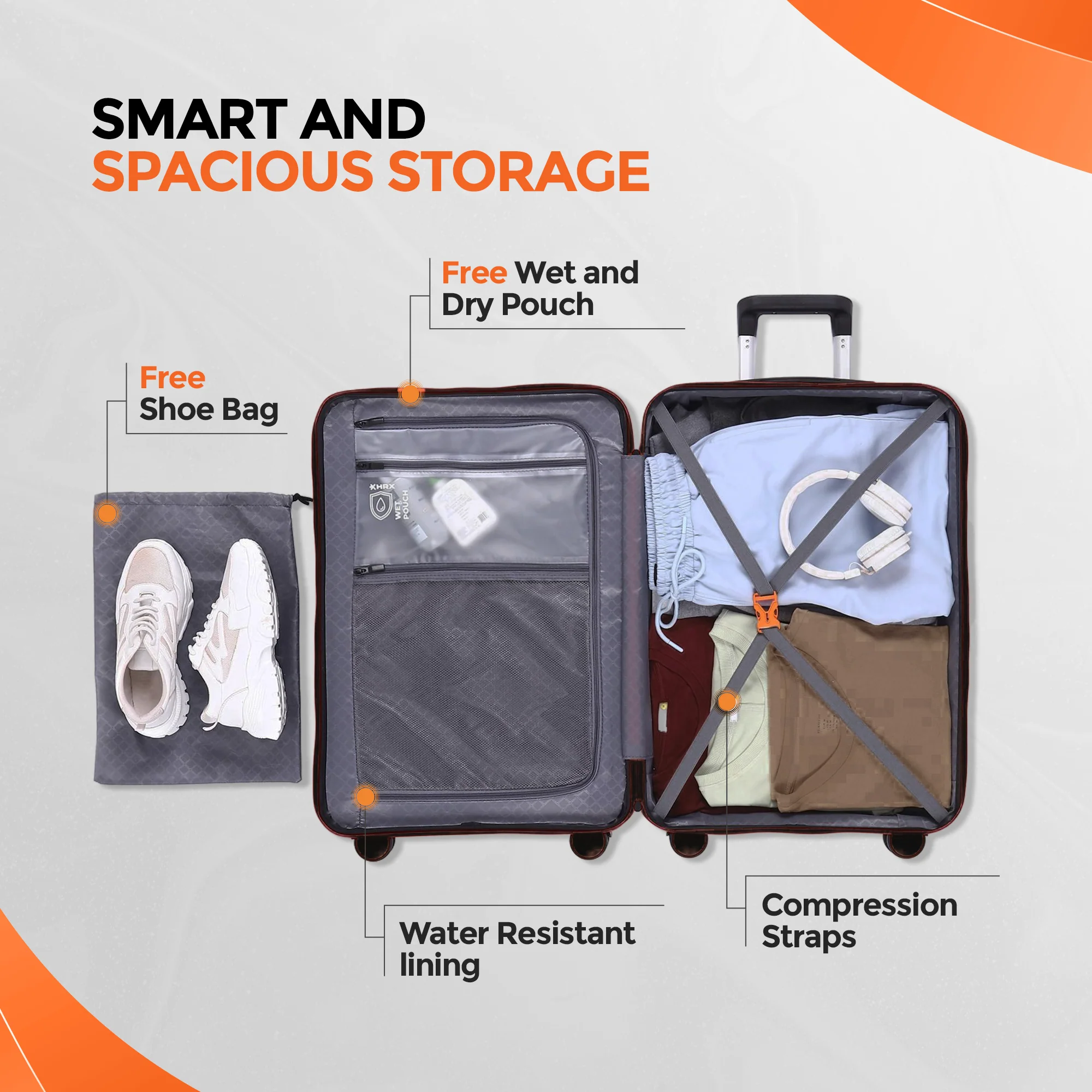 HRX by Hrithik Roshan Hard Body Set of 2 Luggage 8 Wheels - Helium - Image 108