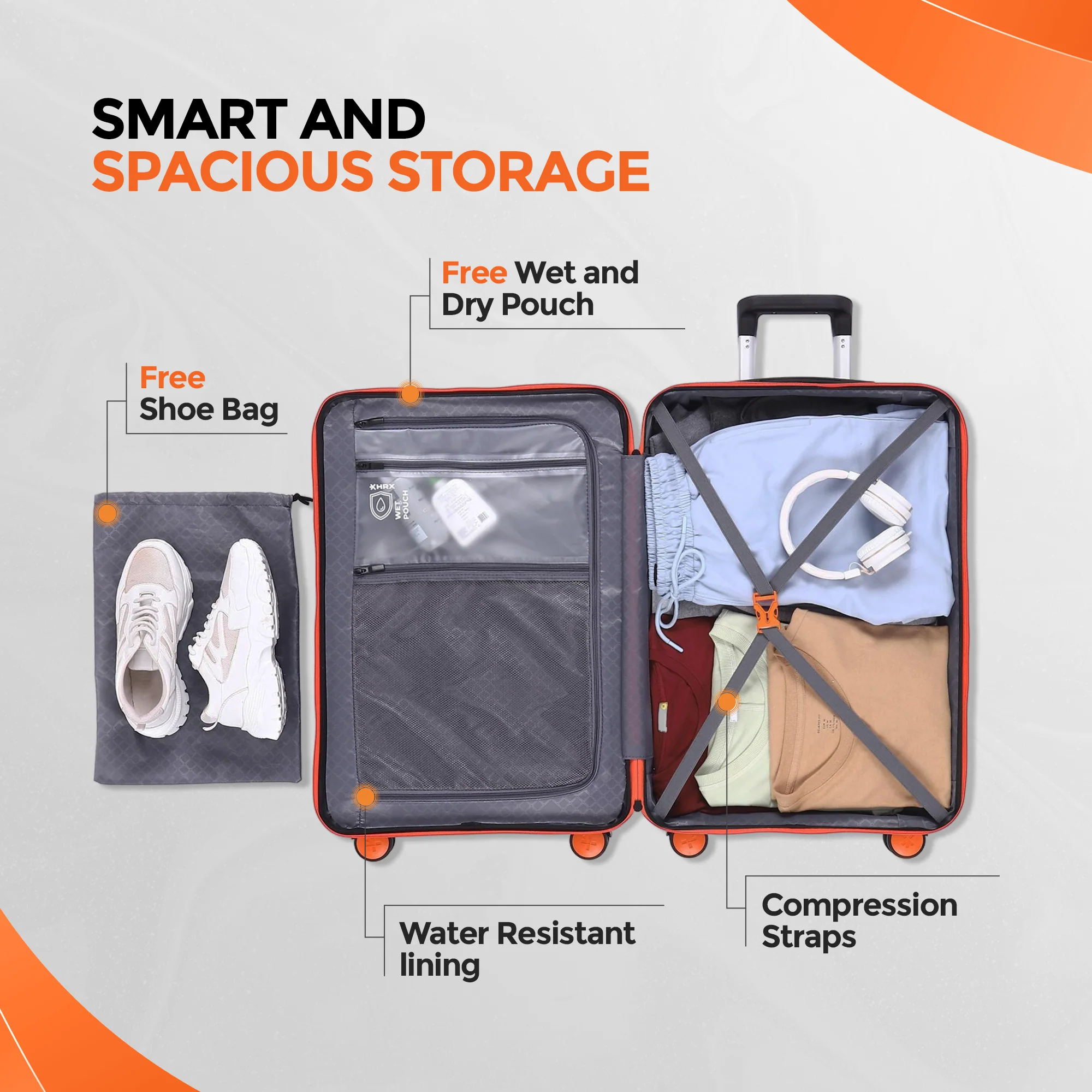 HRX by Hrithik Roshan Hard Body Set of 2 Luggage 8 Wheels - Helium - Image 109