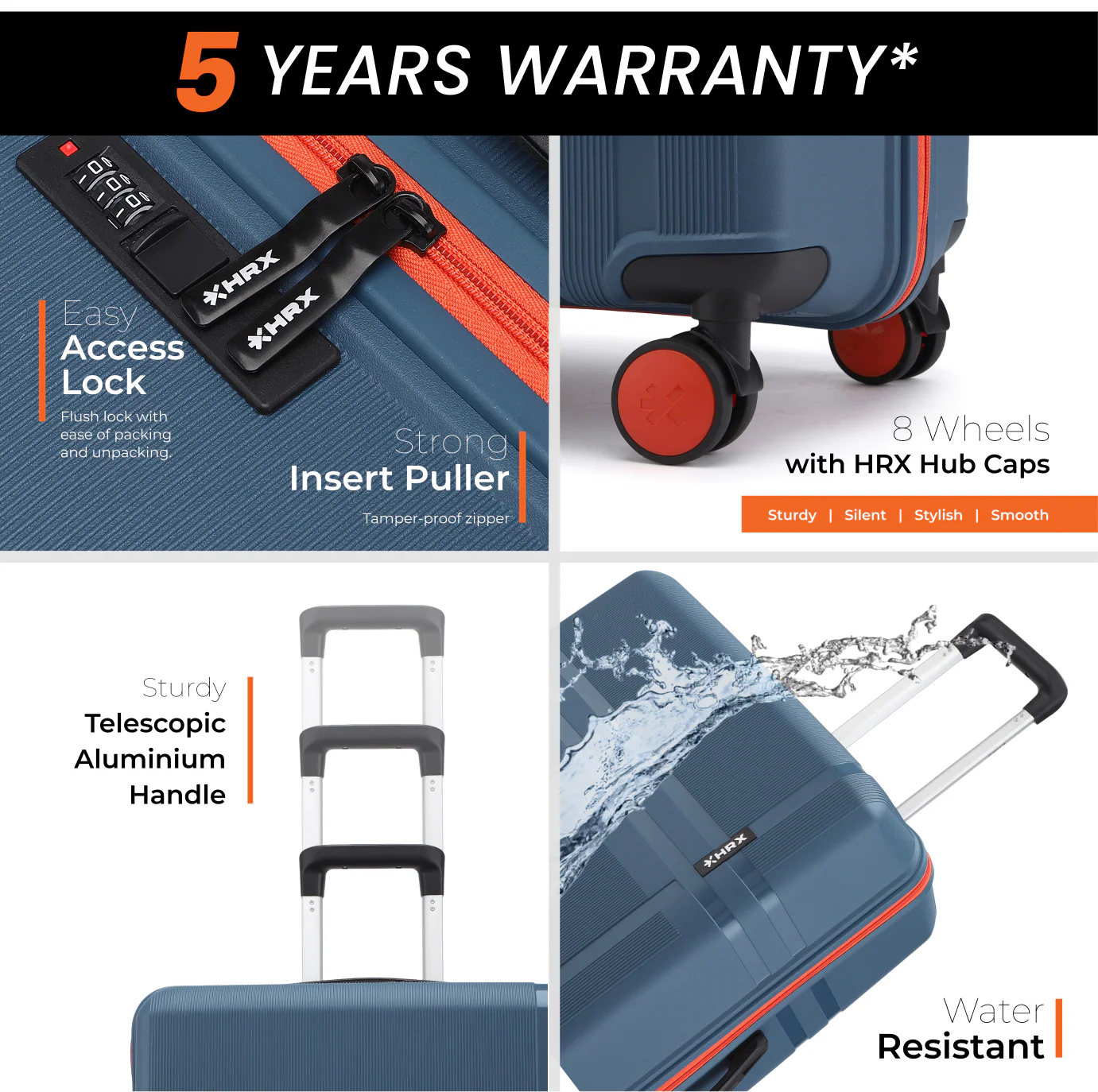 HRX by Hrithik Roshan Hard Body Set of 2 Luggage 8 Wheels - Helium - Image 138