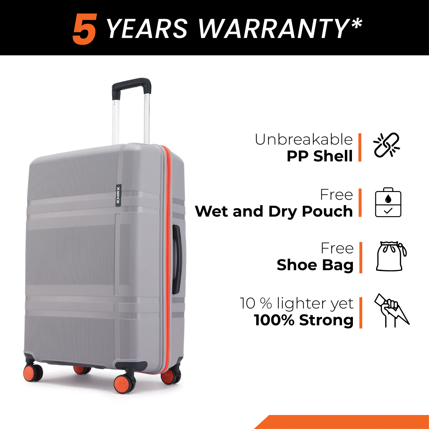HRX by Hrithik Roshan Hard Body Set of 2 Luggage 8 Wheels - Helium - Image 148