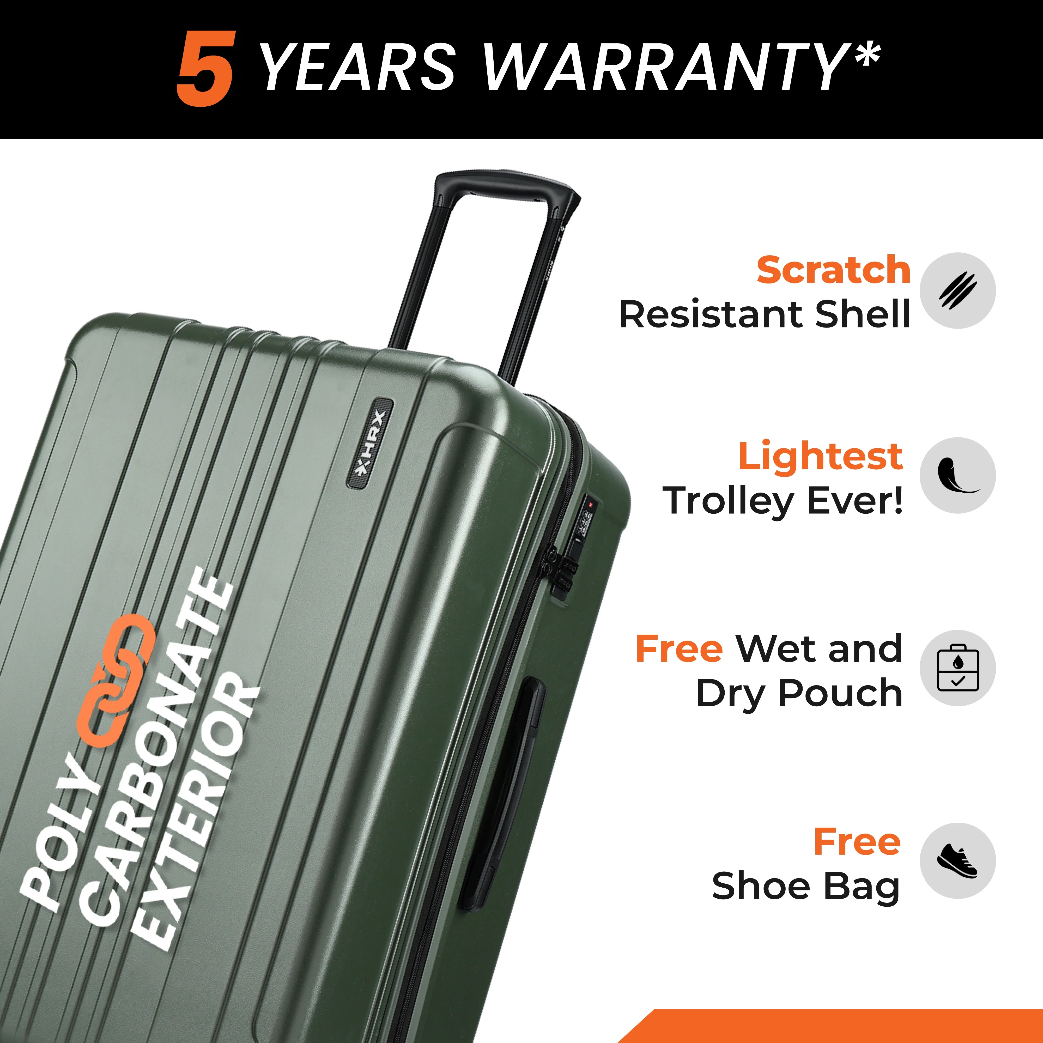 HRX by Hrithik Roshan Hard Body Set of 3 Luggage 8 Wheels - Force - Image 28