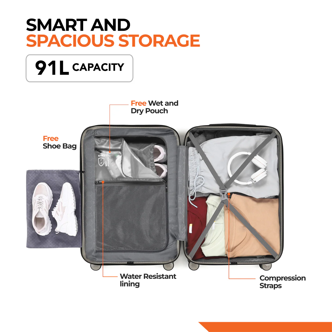 HRX by Hrithik Roshan Hard Body Set of 3 Luggage 8 Wheels - Force - Image 76