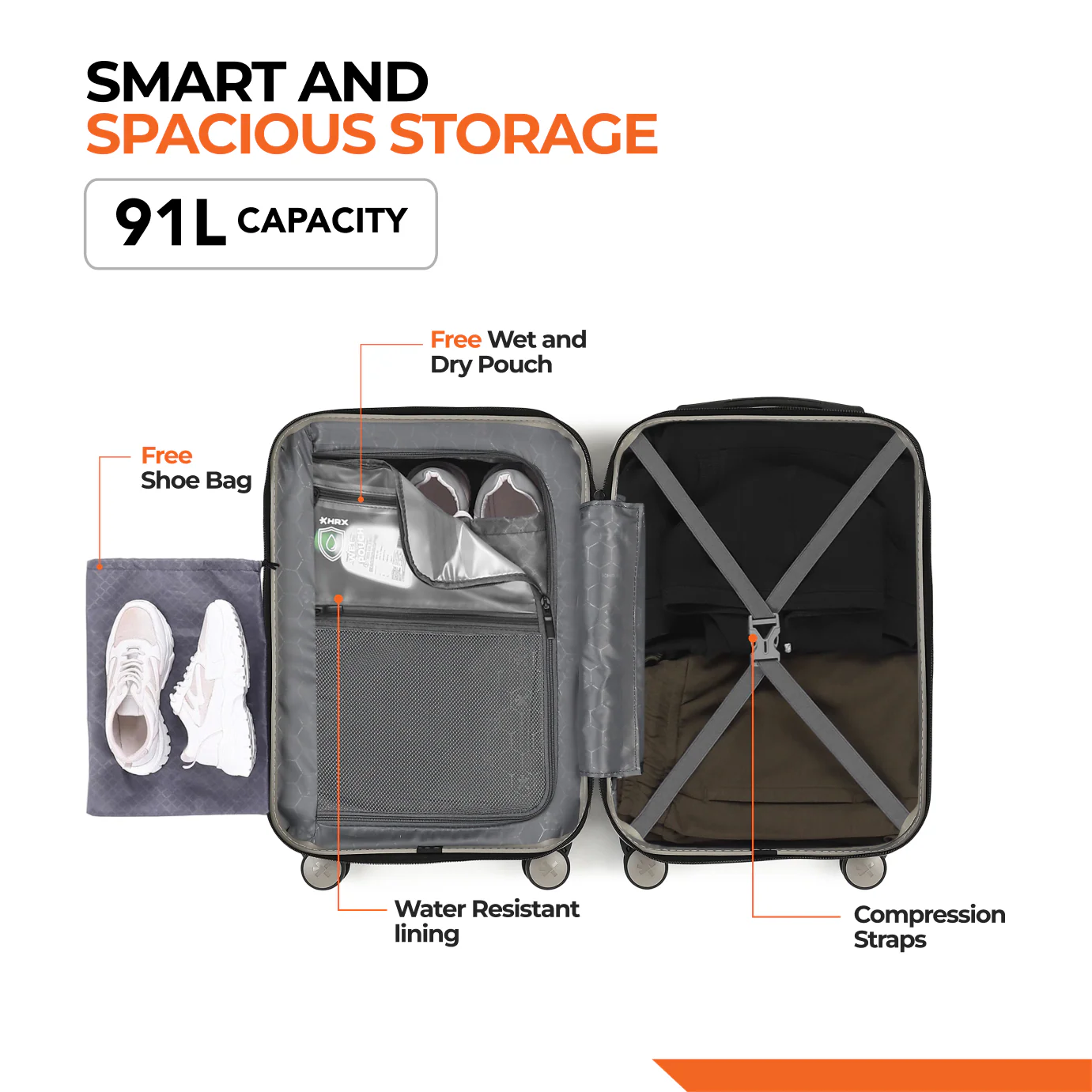 HRX by Hrithik Roshan Hard Body Set of 3 Luggage 8 Wheels - Force - Image 88