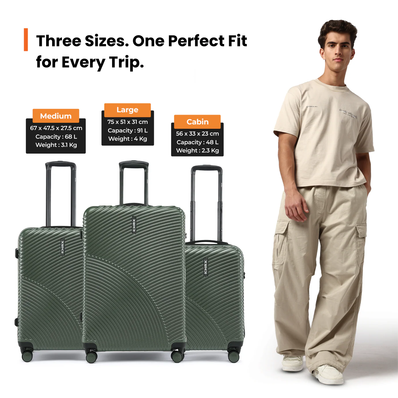 HRX by Hrithik Roshan Hard Body Set of 3 Luggage 8 Wheels - Glide - Image 66