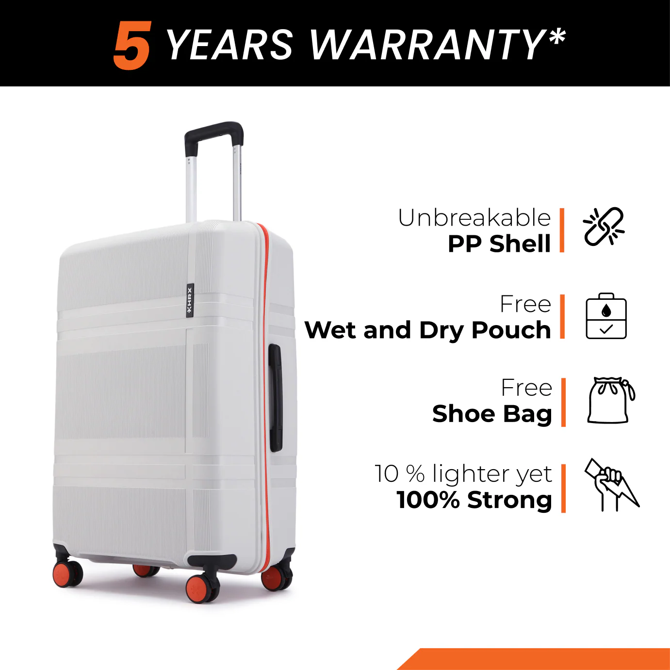 HRX by Hrithik Roshan Hard Body Set of 3 Luggage 8 Wheels - Helium - Image 146