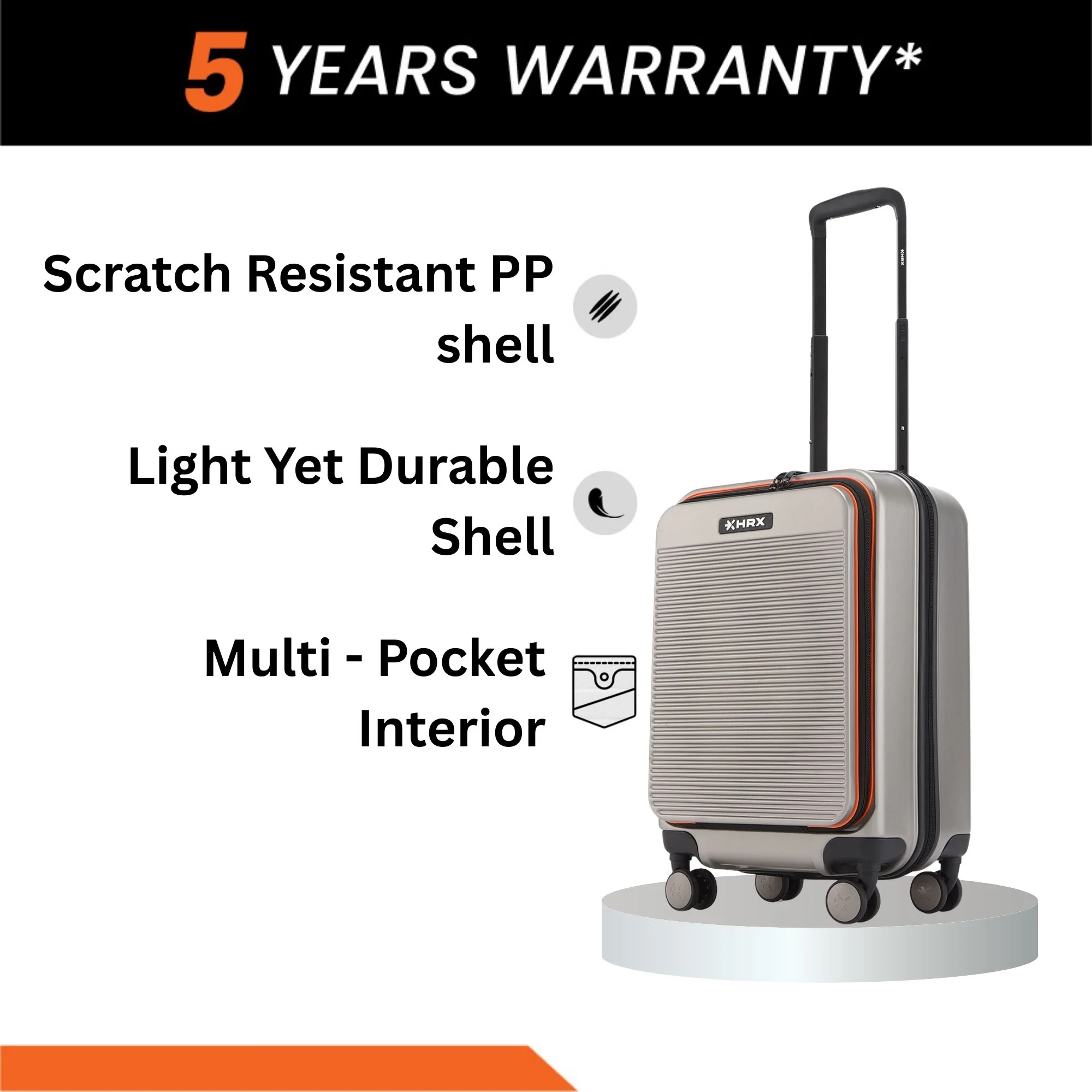 HRX by Hrithik Roshan Laptop Cabin Small Suitcase 8 Wheels - Grit - Image 23