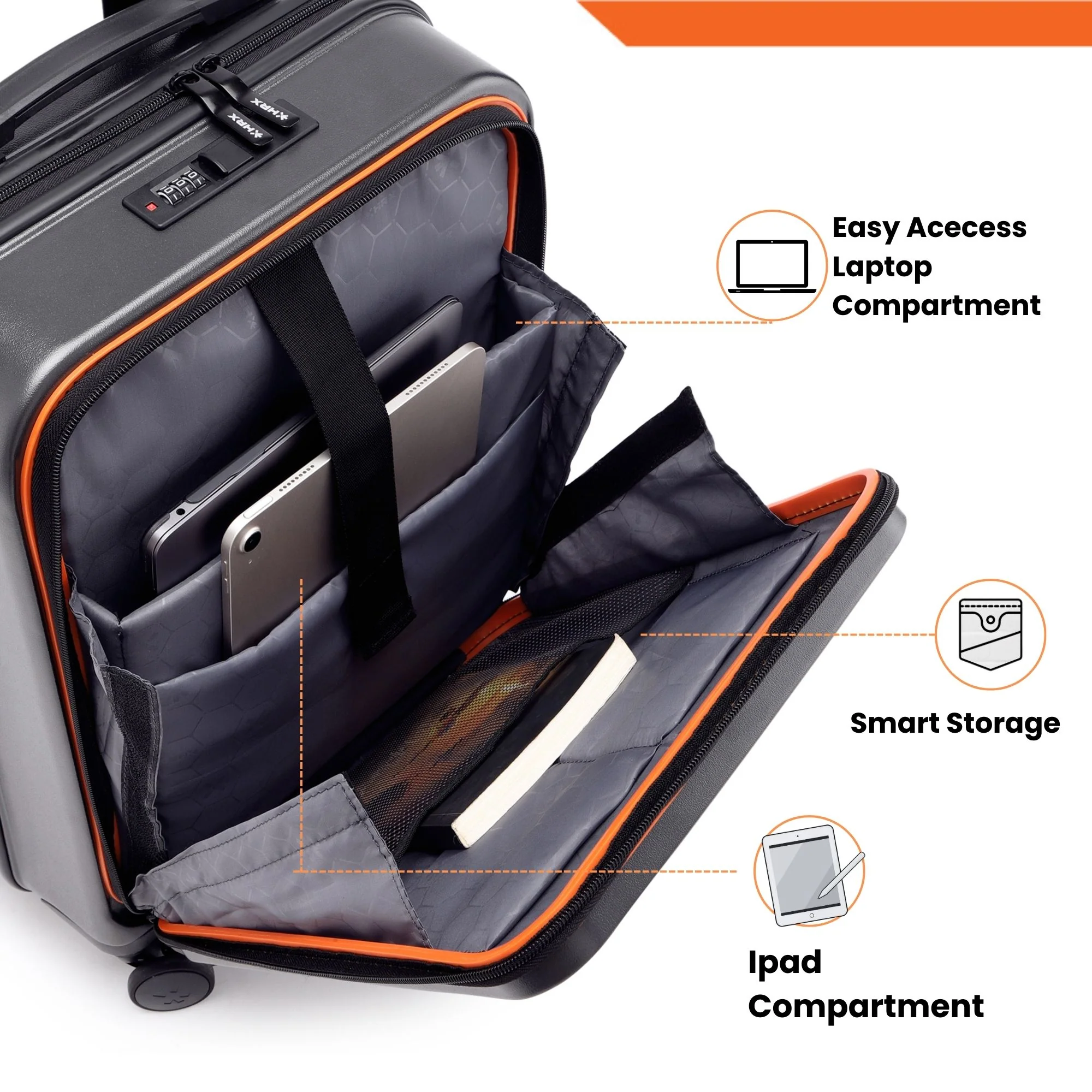 HRX by Hrithik Roshan Laptop Cabin Small Suitcase 8 Wheels - Grit - Image 25