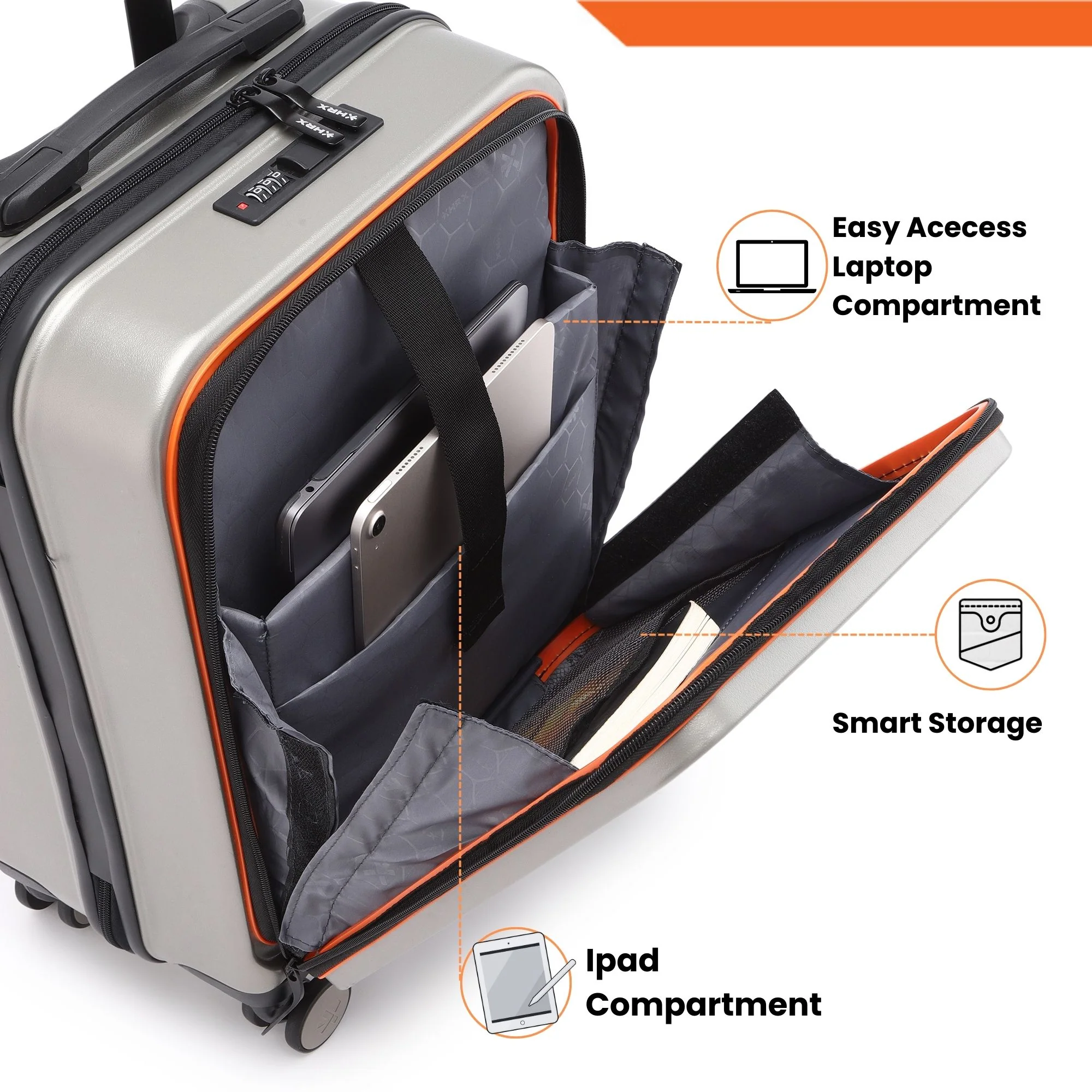 HRX by Hrithik Roshan Laptop Cabin Small Suitcase 8 Wheels - Grit - Image 26