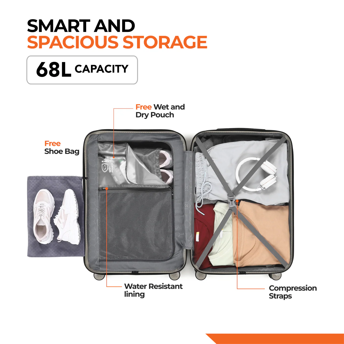 HRX by Hrithik Roshan Medium Check-in Suitcase (65 cm) 8 Wheels - Force - Image 70