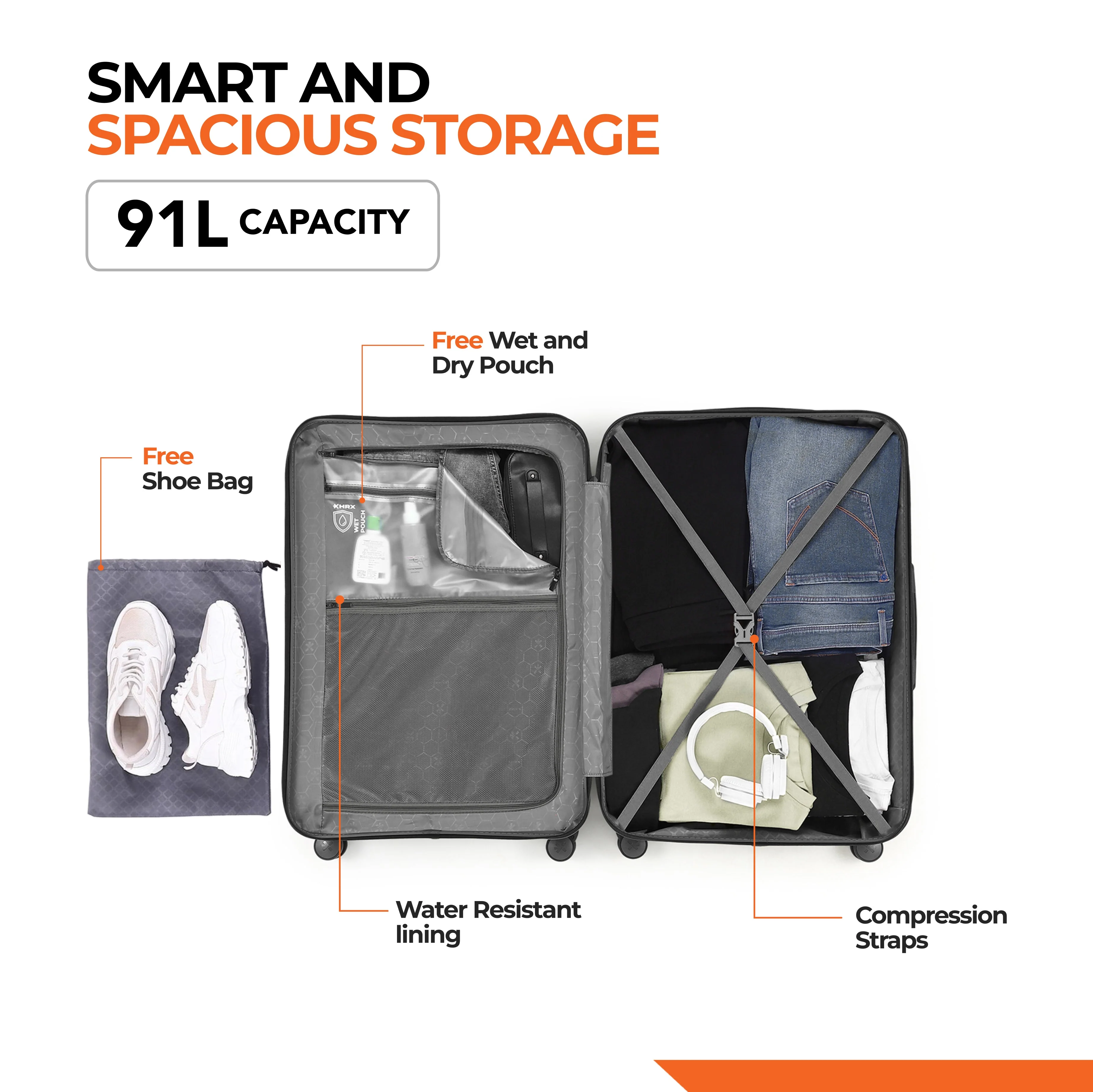 HRX by Hrithik Roshan Small Cabin Suitcase (56 cm) 8 Wheels - Brute - Image 44