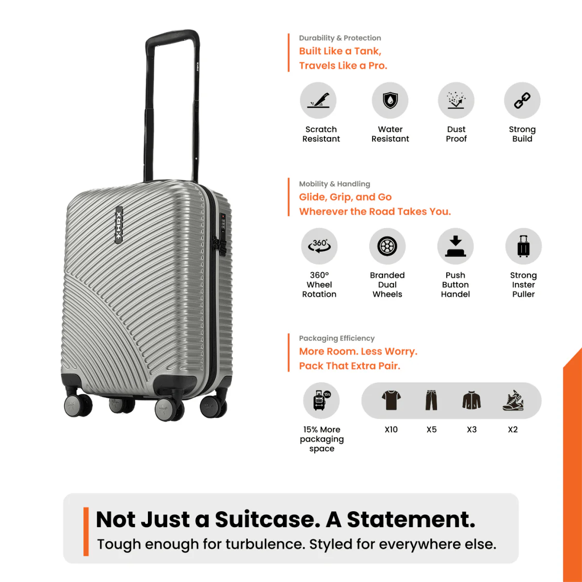 HRX by Hrithik Roshan Small Cabin Suitcase (56 cm) 8 Wheels - Glide - Image 101