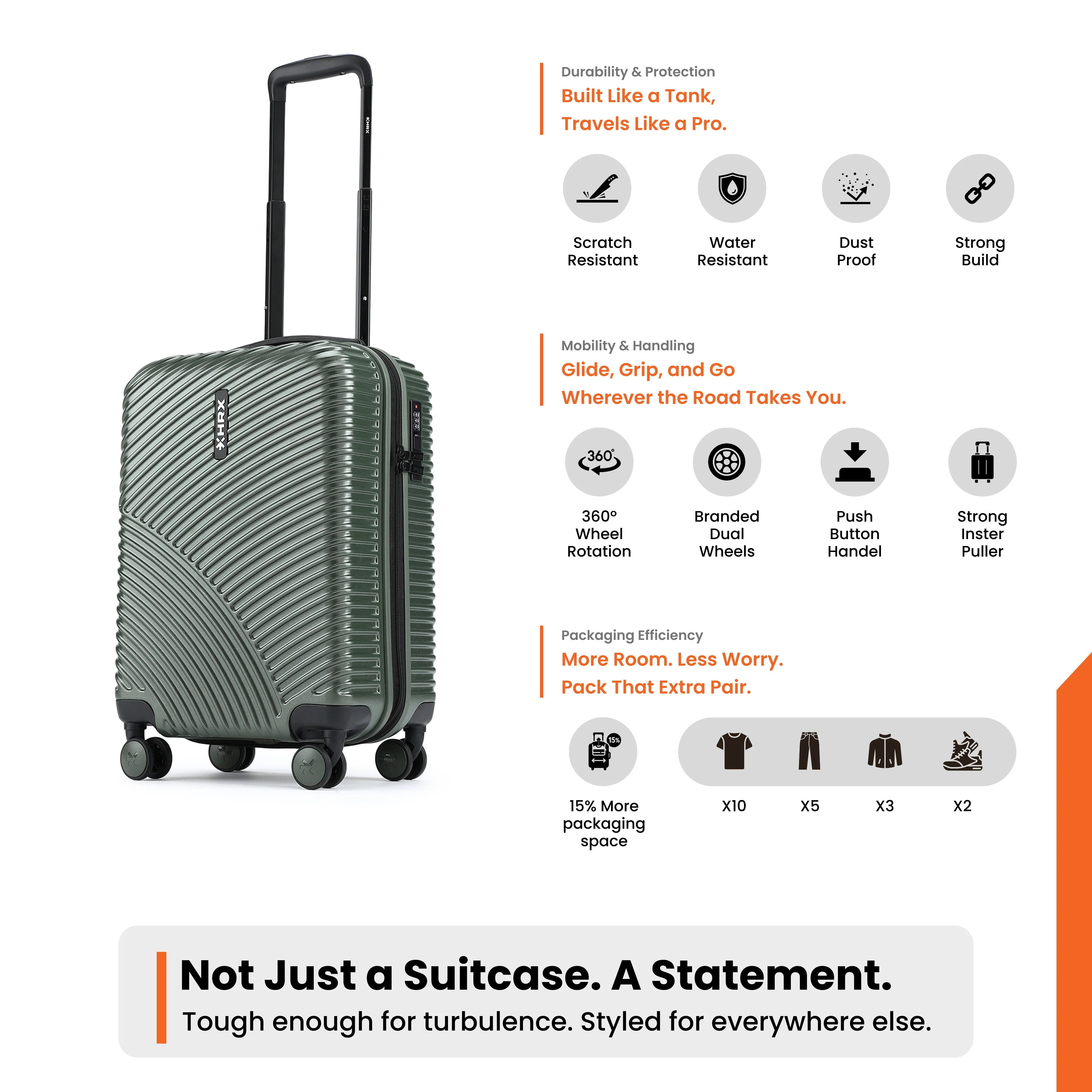 HRX by Hrithik Roshan Small Cabin Suitcase (56 cm) 8 Wheels - Glide - Image 55