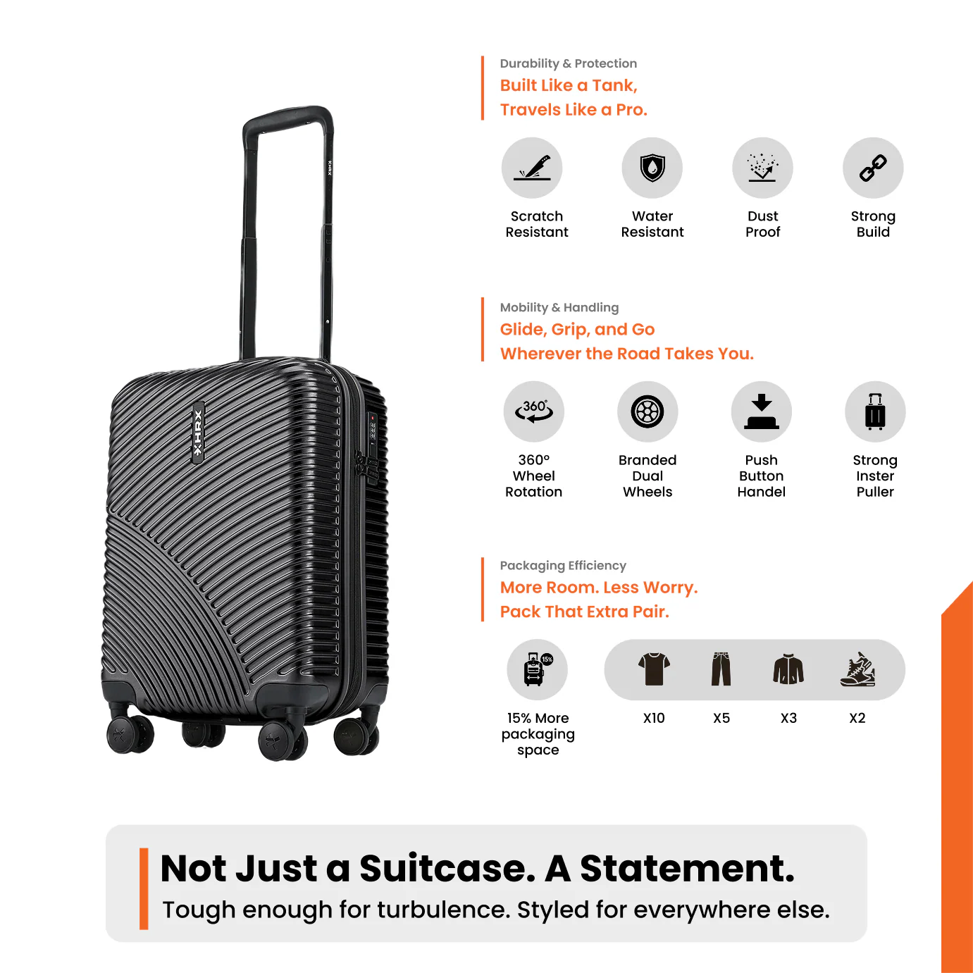 HRX by Hrithik Roshan Small Cabin Suitcase (56 cm) 8 Wheels - Glide - Image 69