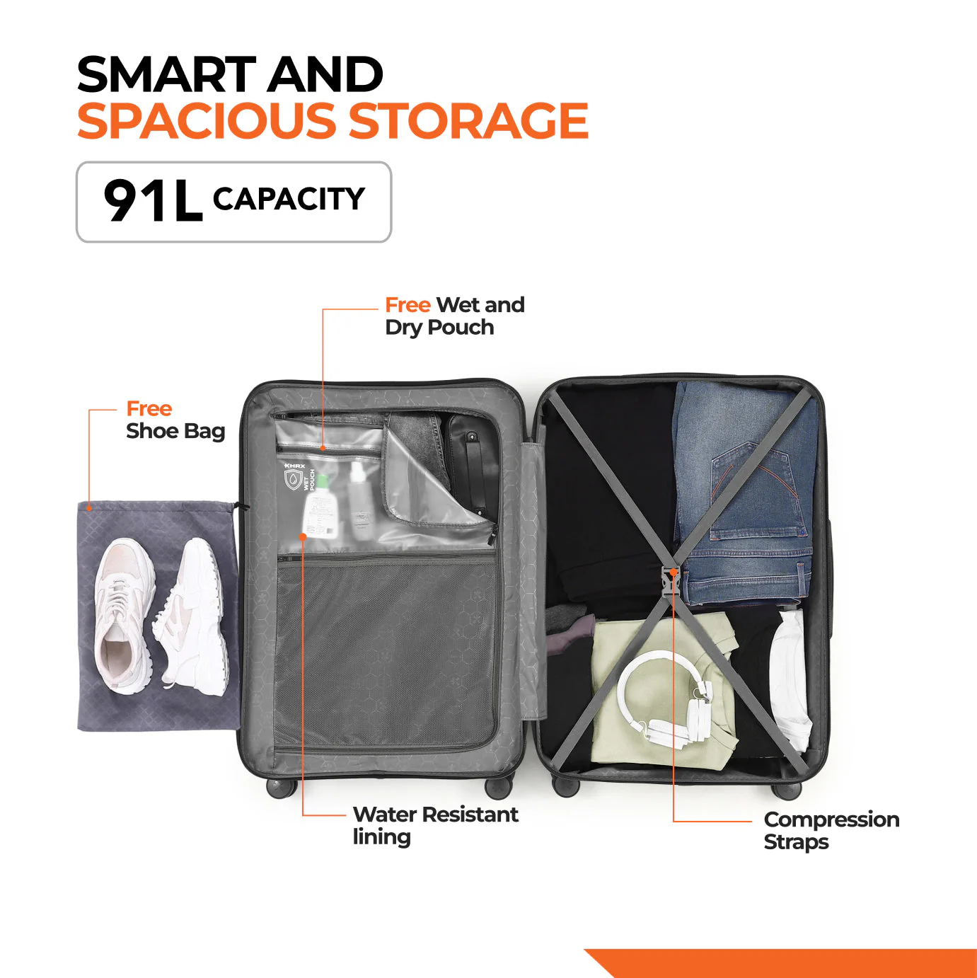 HRX by Hrithik Roshan Small Cabin Suitcase (56 cm) 8 Wheels - Grit - Image 77