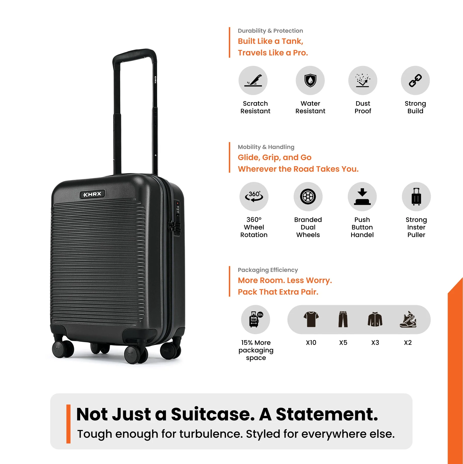 HRX by Hrithik Roshan Small Cabin Suitcase (56 cm) 8 Wheels - Grit - Image 80