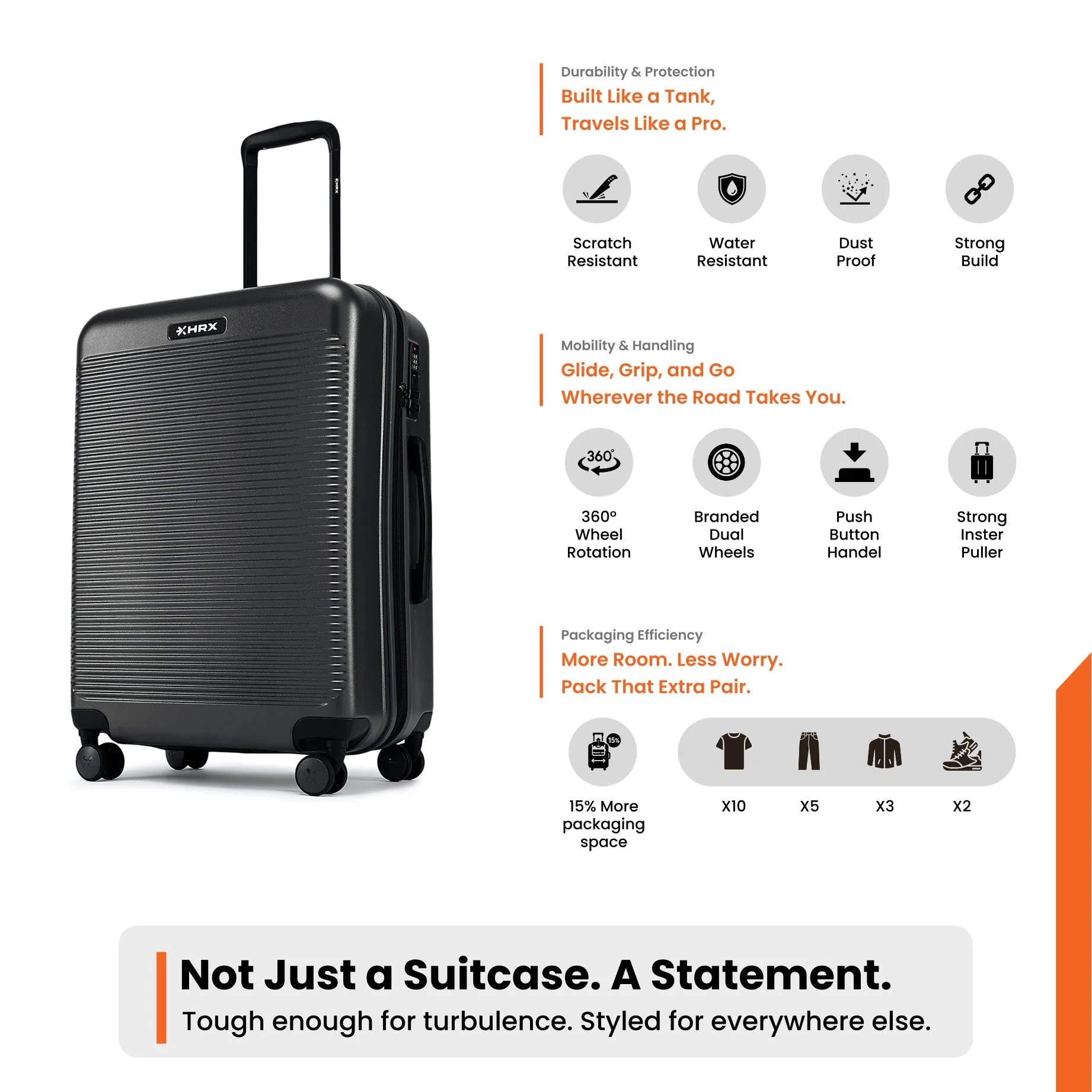 HRX by Hrithik Roshan Small Cabin Suitcase (56 cm) 8 Wheels - Grit - Image 91