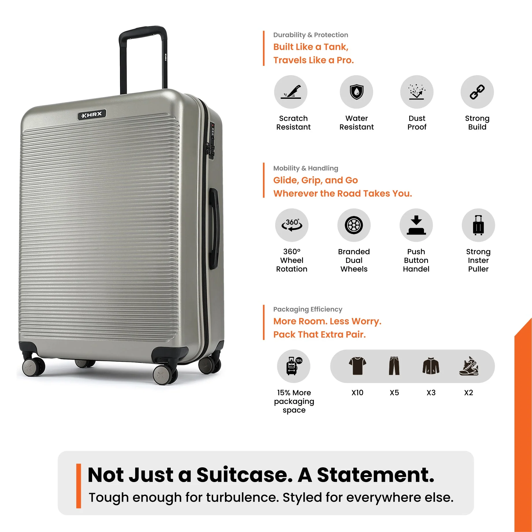 HRX by Hrithik Roshan Small Cabin Suitcase (56 cm) 8 Wheels - Grit - Image 98