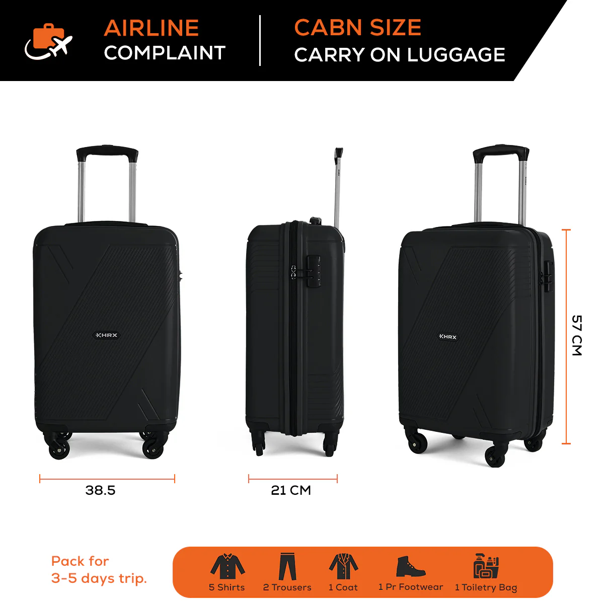 HRX Icon Polypropylene Cabin Suitcase (57 cm | 4 Wheels) - Image 11