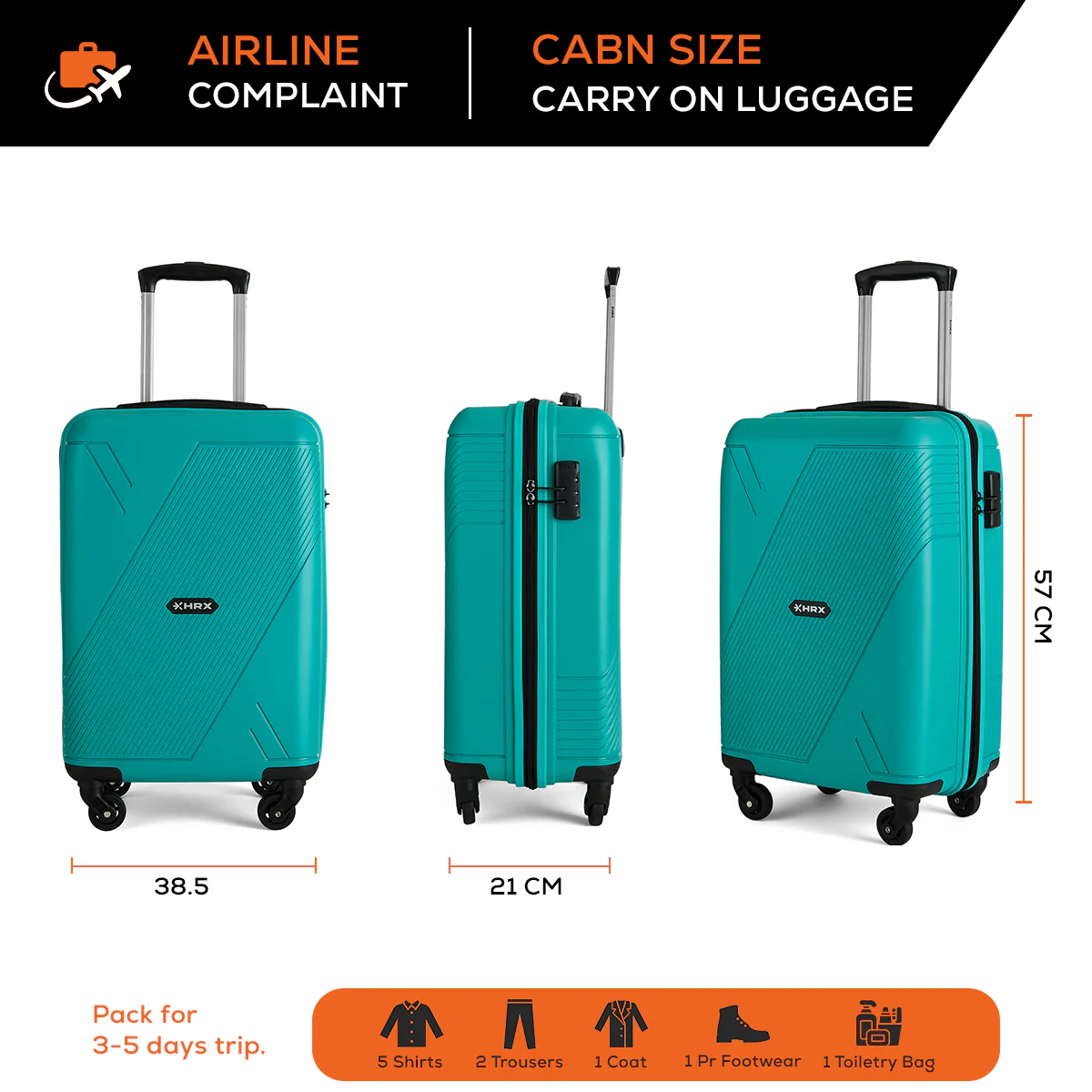 HRX Icon Polypropylene Cabin Suitcase (57 cm | 4 Wheels) - Image 43