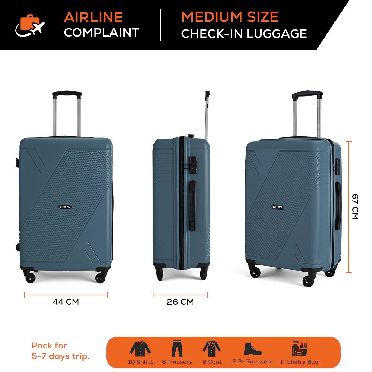 HRX Icon Polypropylene Hard Body Set of 2 Luggage 4 Wheels (Small 57cm | Medium 67cm) - Image 21