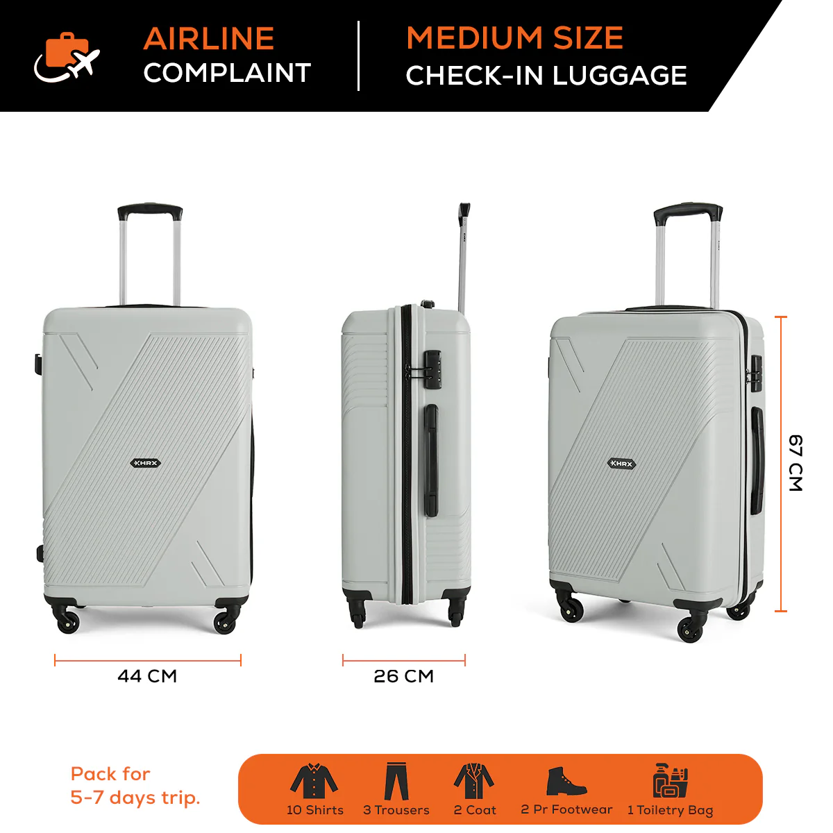 HRX Icon Polypropylene Hard Body Set of 2 Luggage 4 Wheels (Small 57cm | Medium 67cm) - Image 32