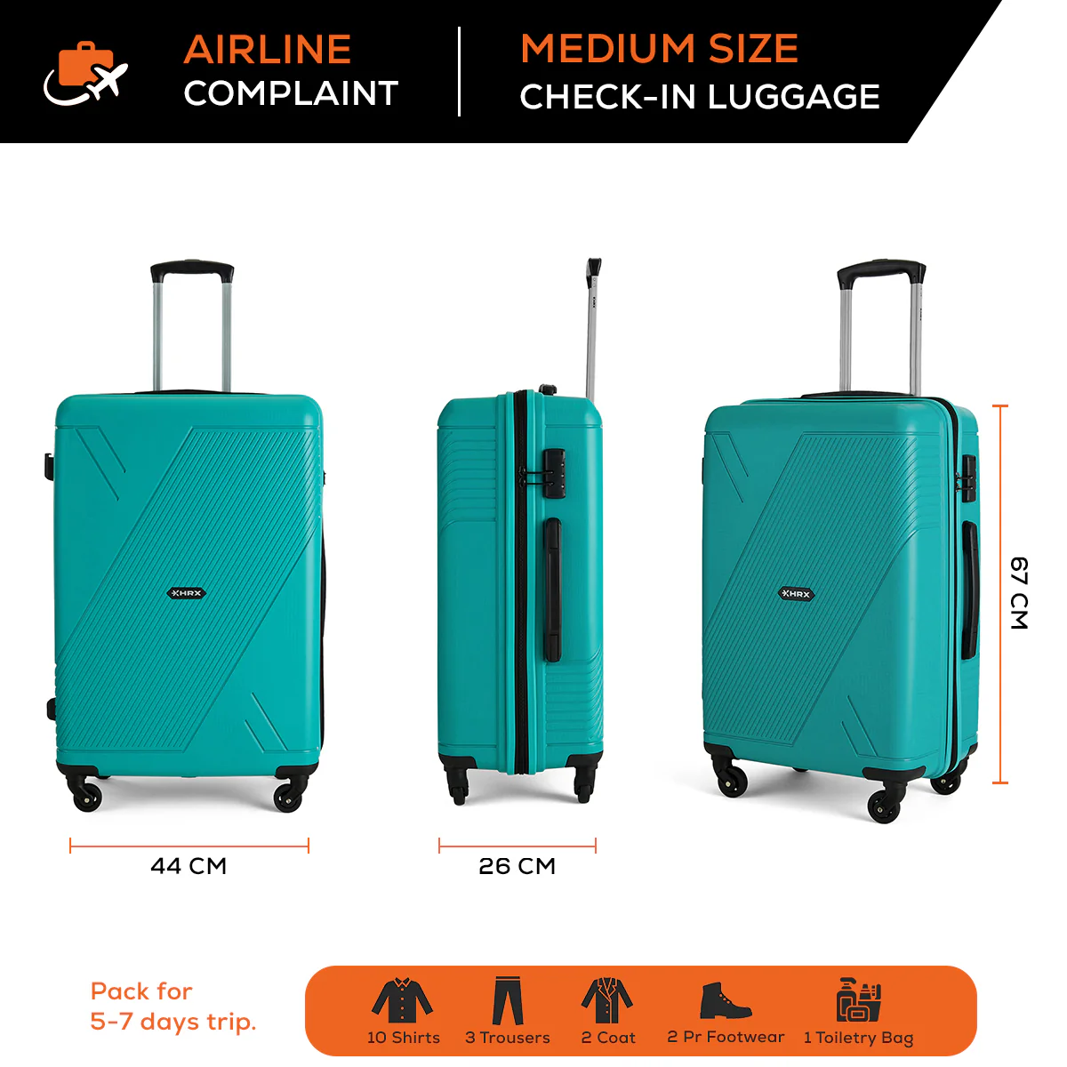 HRX Icon Polypropylene Hard Body Set of 2 Luggage 4 Wheels (Small 57cm | Medium 67cm) - Image 43