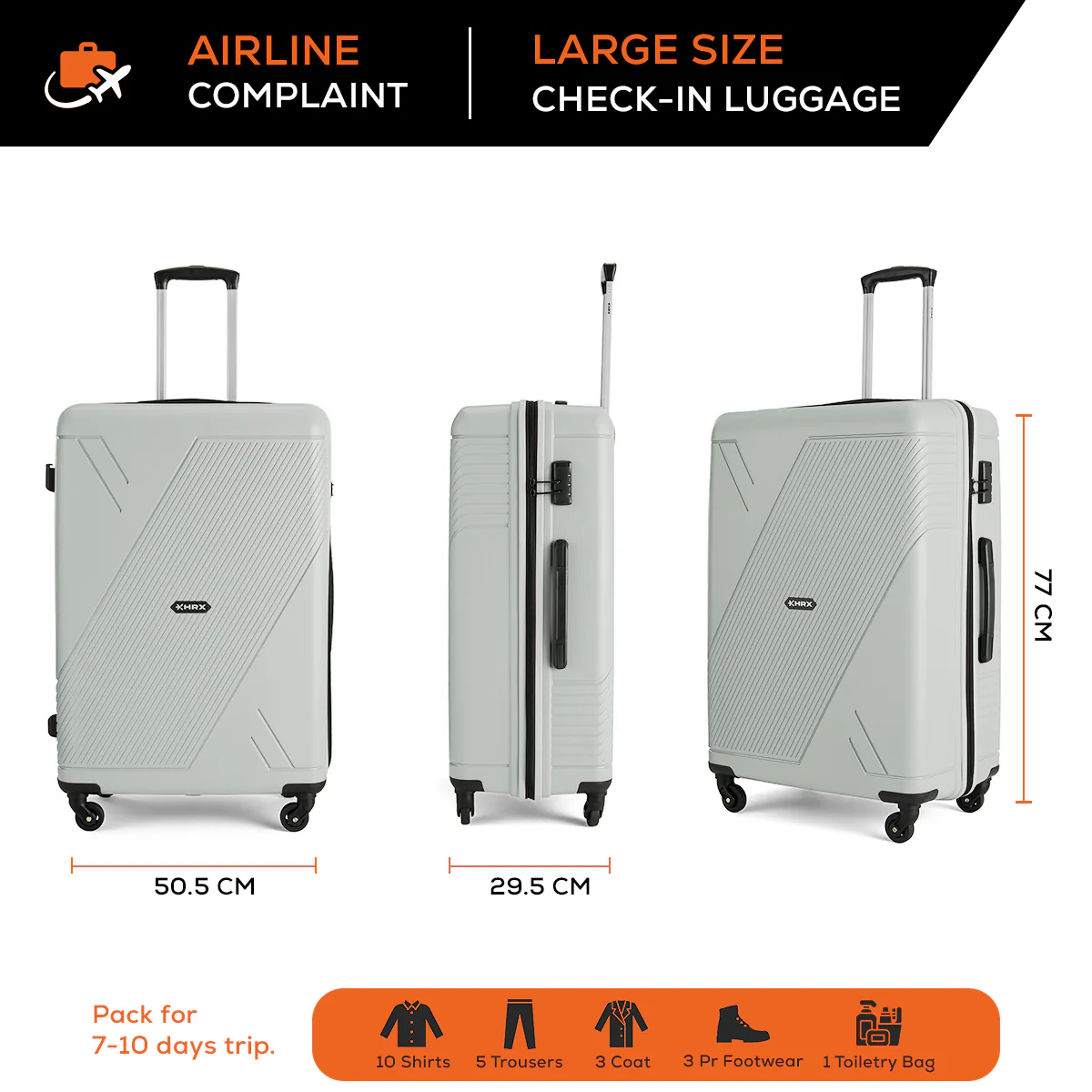 HRX Icon Polypropylene Hard Body Set of 3 Luggage 4 Wheels (Small 57cm | Medium 67cm | Large 76cm) - Image 32