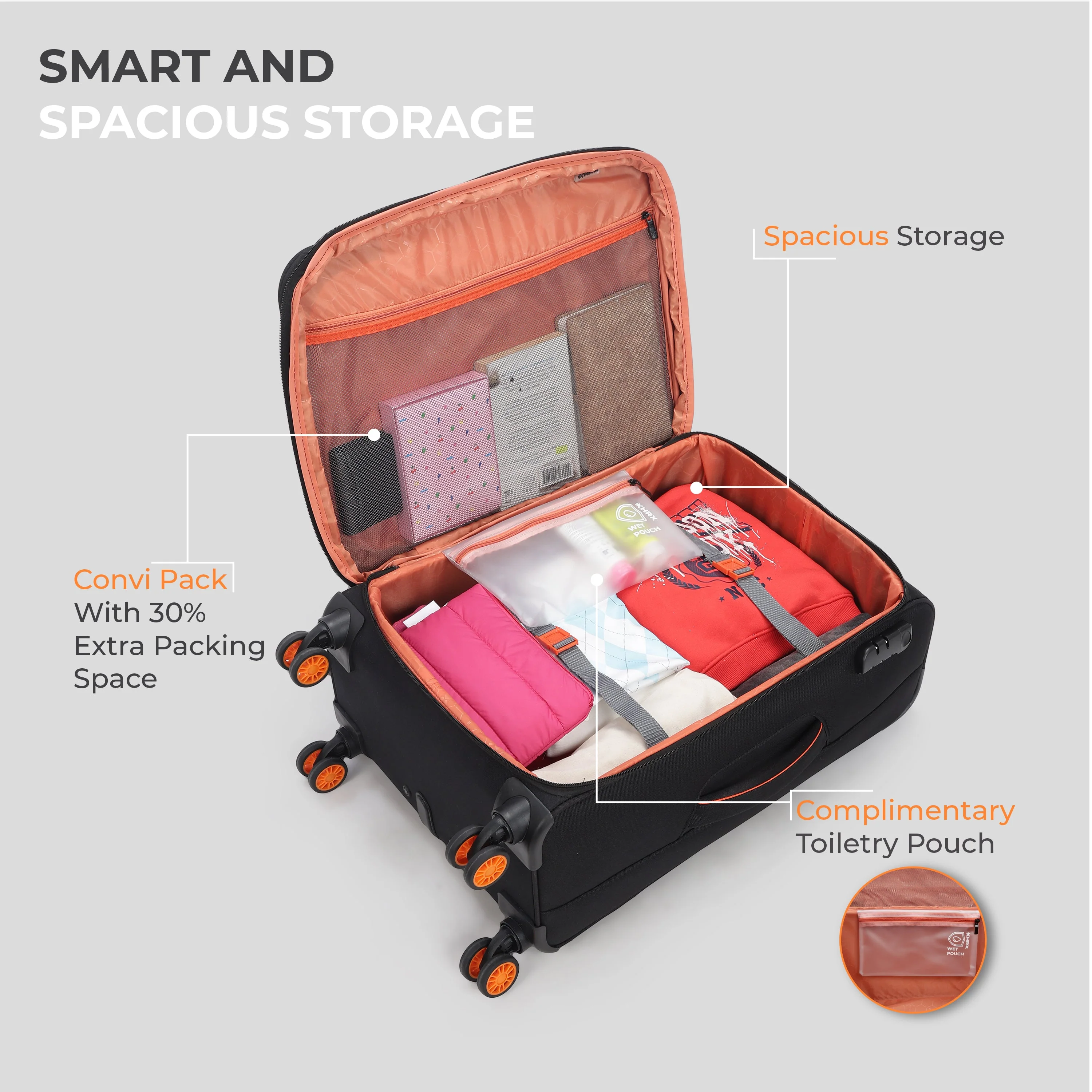 HRX Overdrive Spinner Trolley- Soft Body Luggage - Image 114