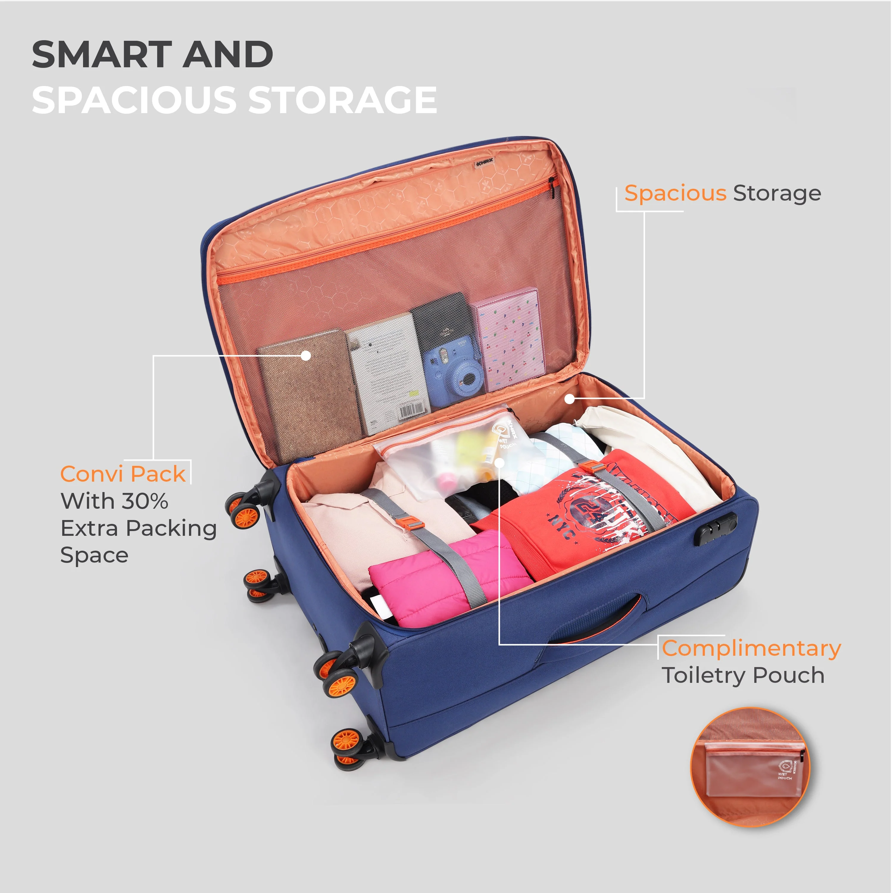 HRX Overdrive Spinner Trolley- Soft Body Luggage - Image 125
