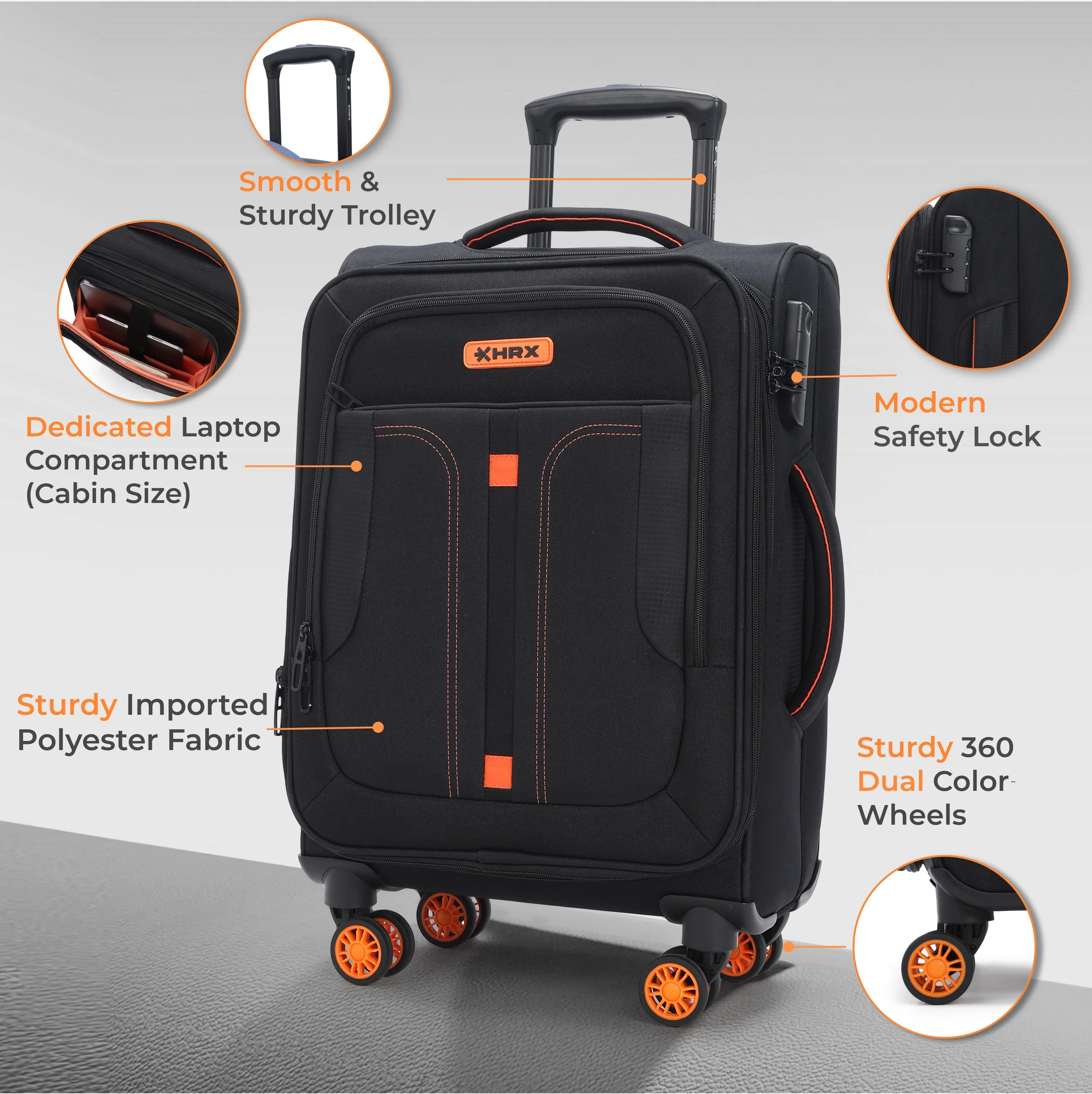 HRX Overdrive Spinner Trolley- Soft Body Luggage - Image 21