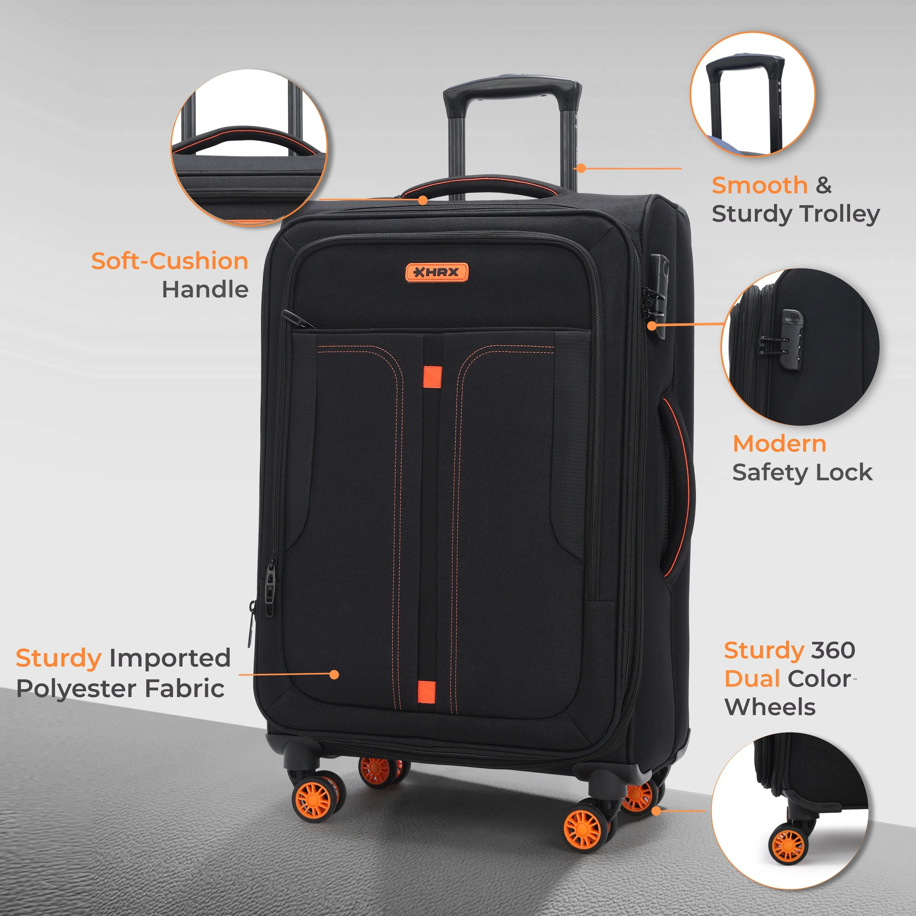 HRX Overdrive Spinner Trolley- Soft Body Luggage - Image 33