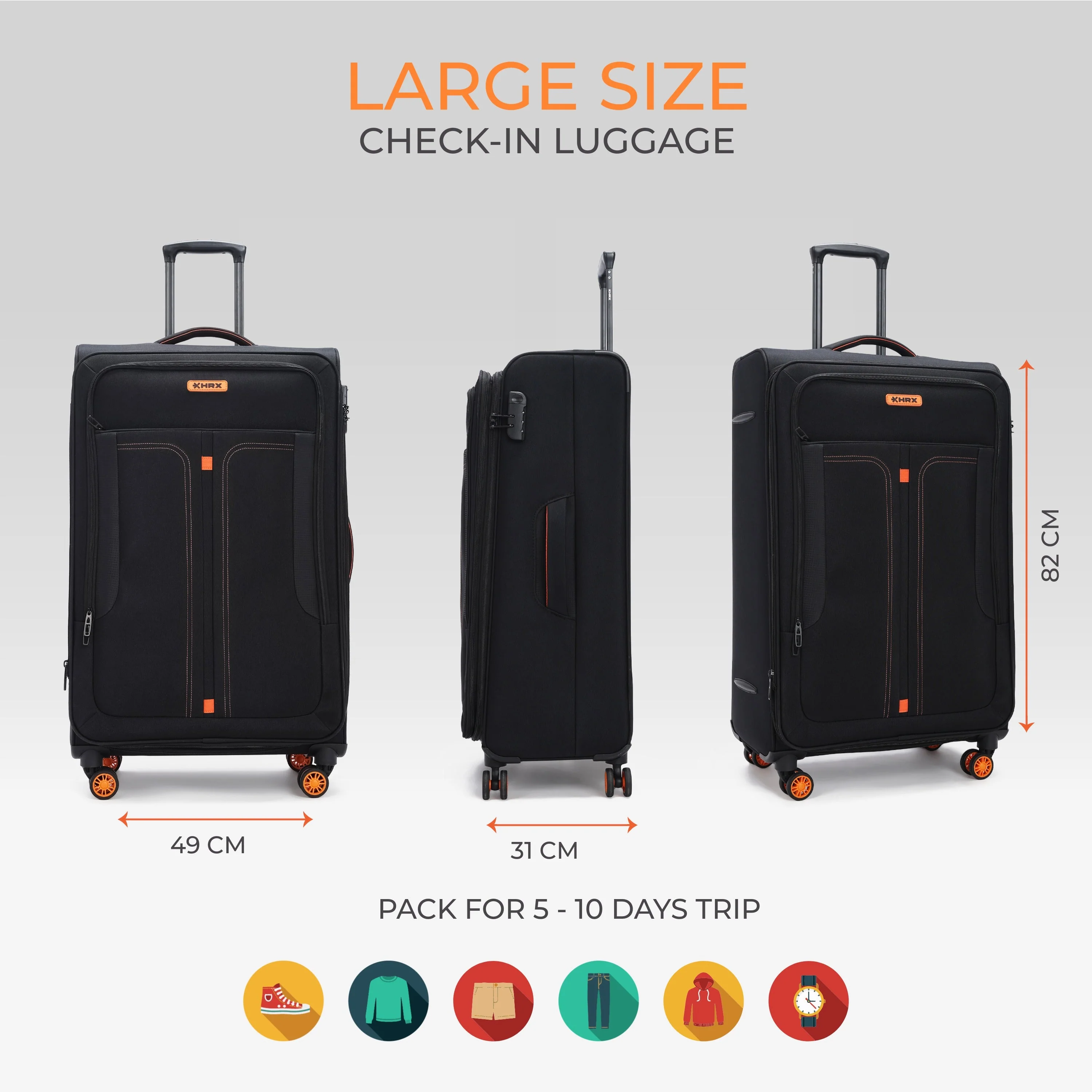 HRX Overdrive Spinner Trolley- Soft Body Luggage - Image 64