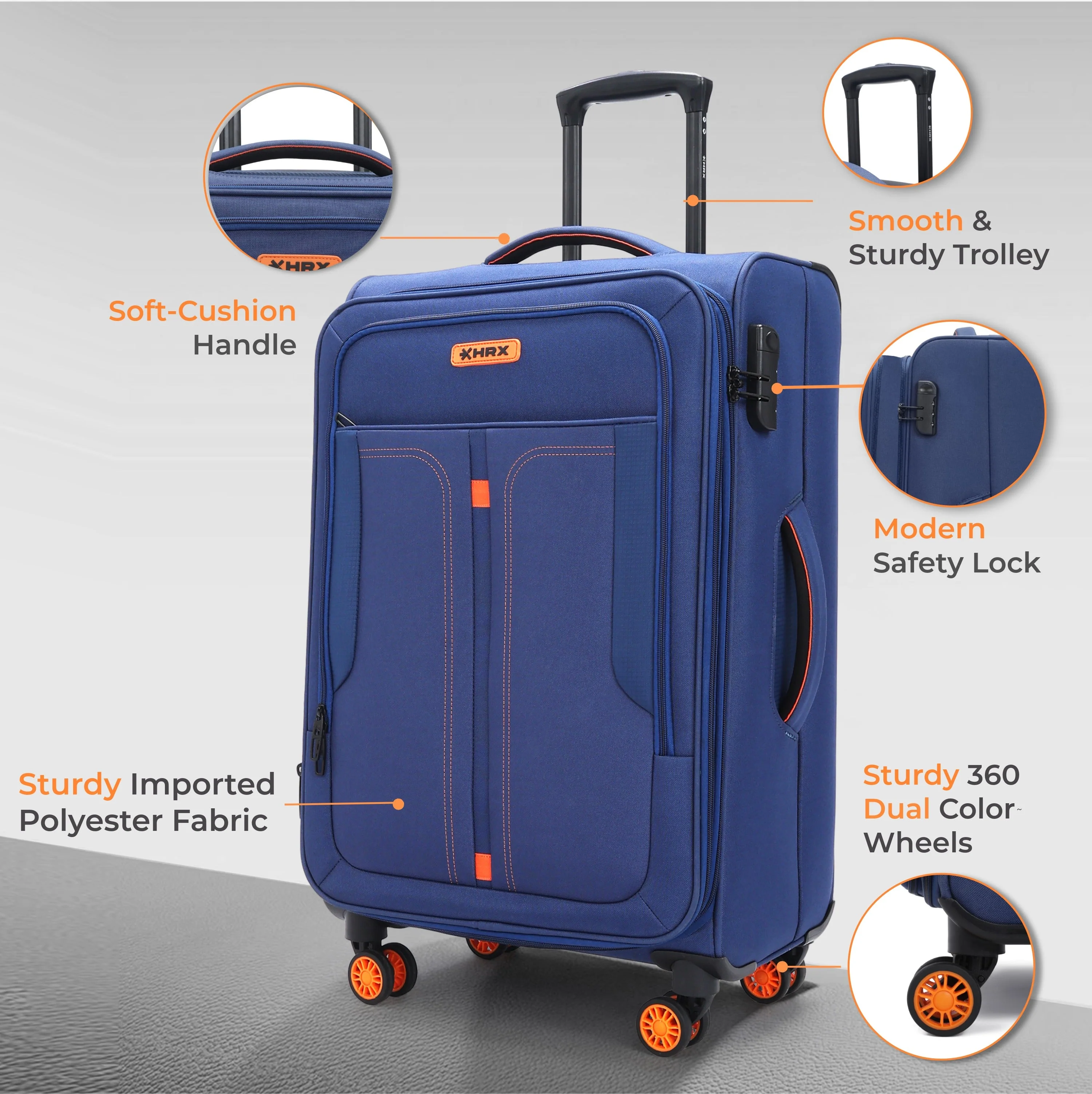 HRX Overdrive Spinner Trolley- Soft Body Luggage - Image 68
