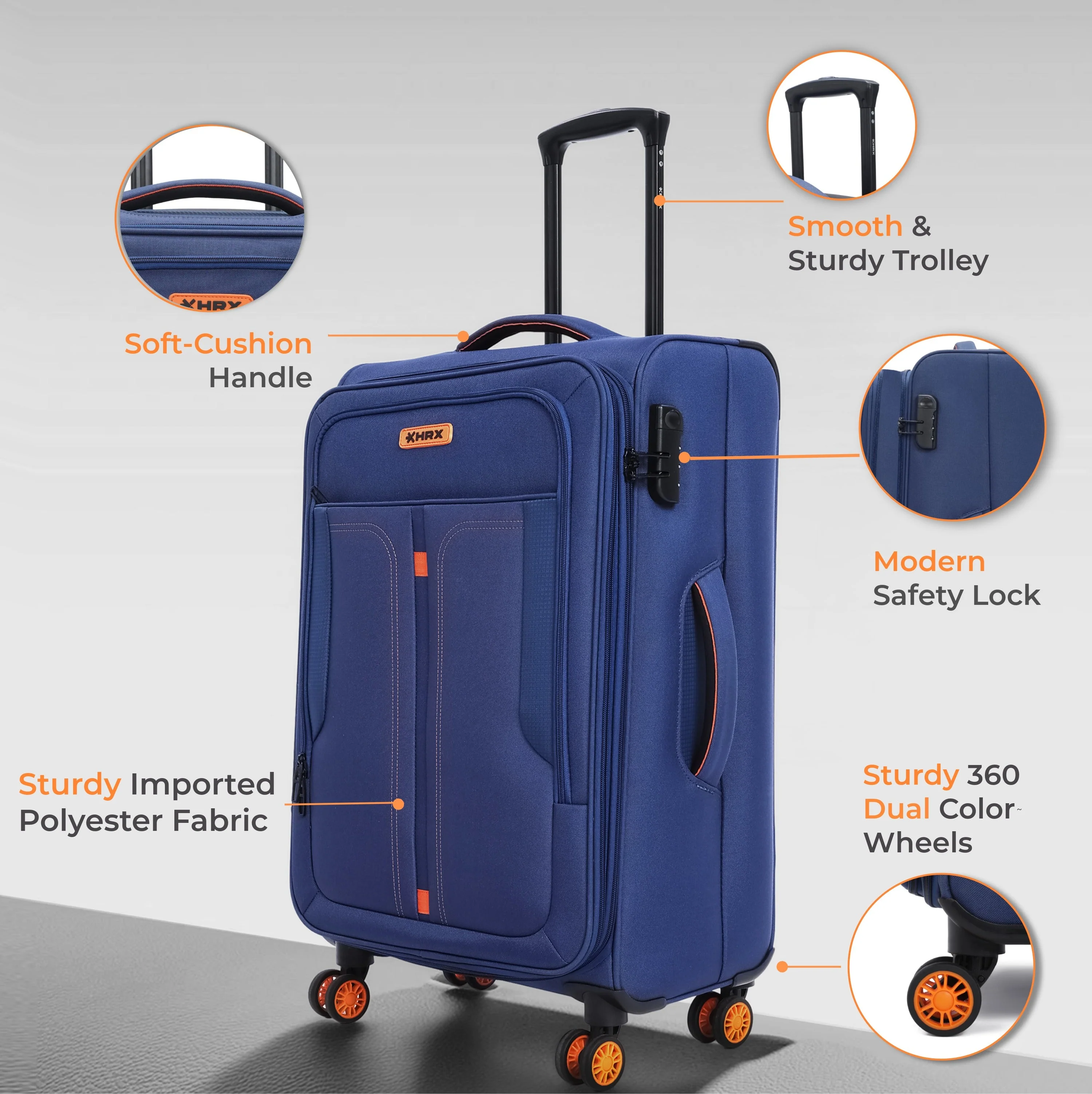 HRX Overdrive Spinner Trolley- Soft Body Luggage - Image 92