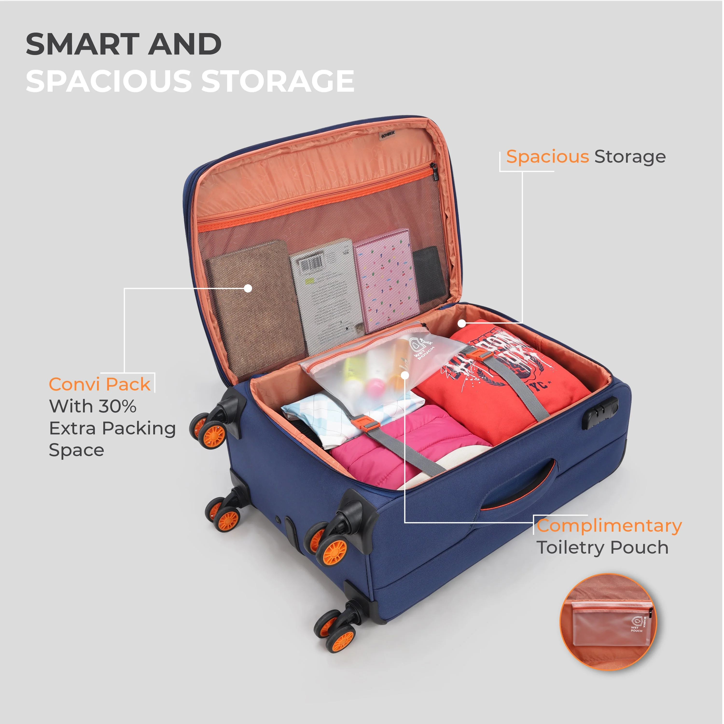 HRX Overdrive Spinner Trolley- Soft Body Luggage - Image 93
