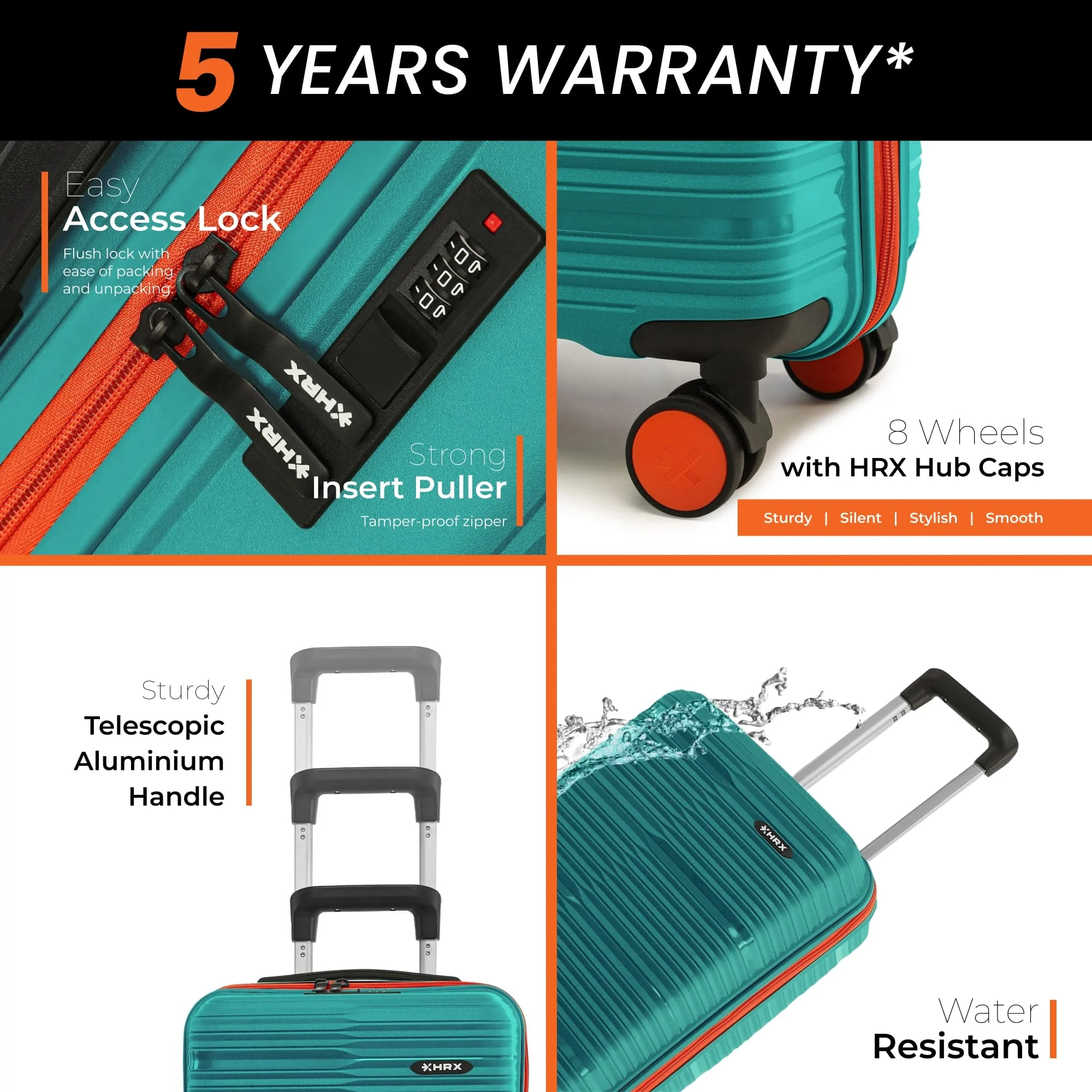 HRX by Hrithik Roshan Hard Body Set of 2 Luggage 8 Wheels - Zanzibar - Image 39